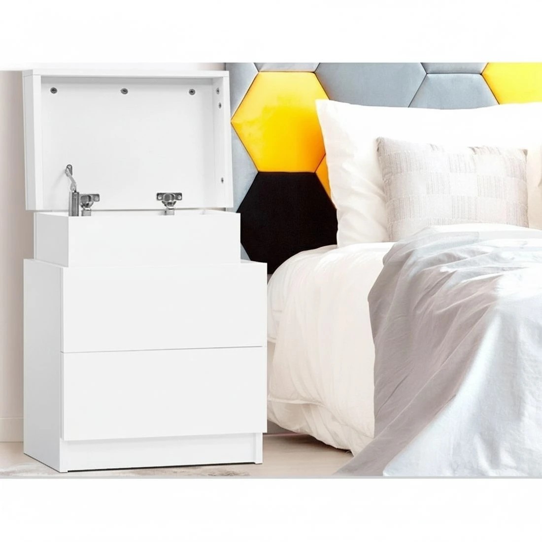 5 Artiss 2X Bedside Table 2 Drawers Lift-up Storage - White, 5 of 8