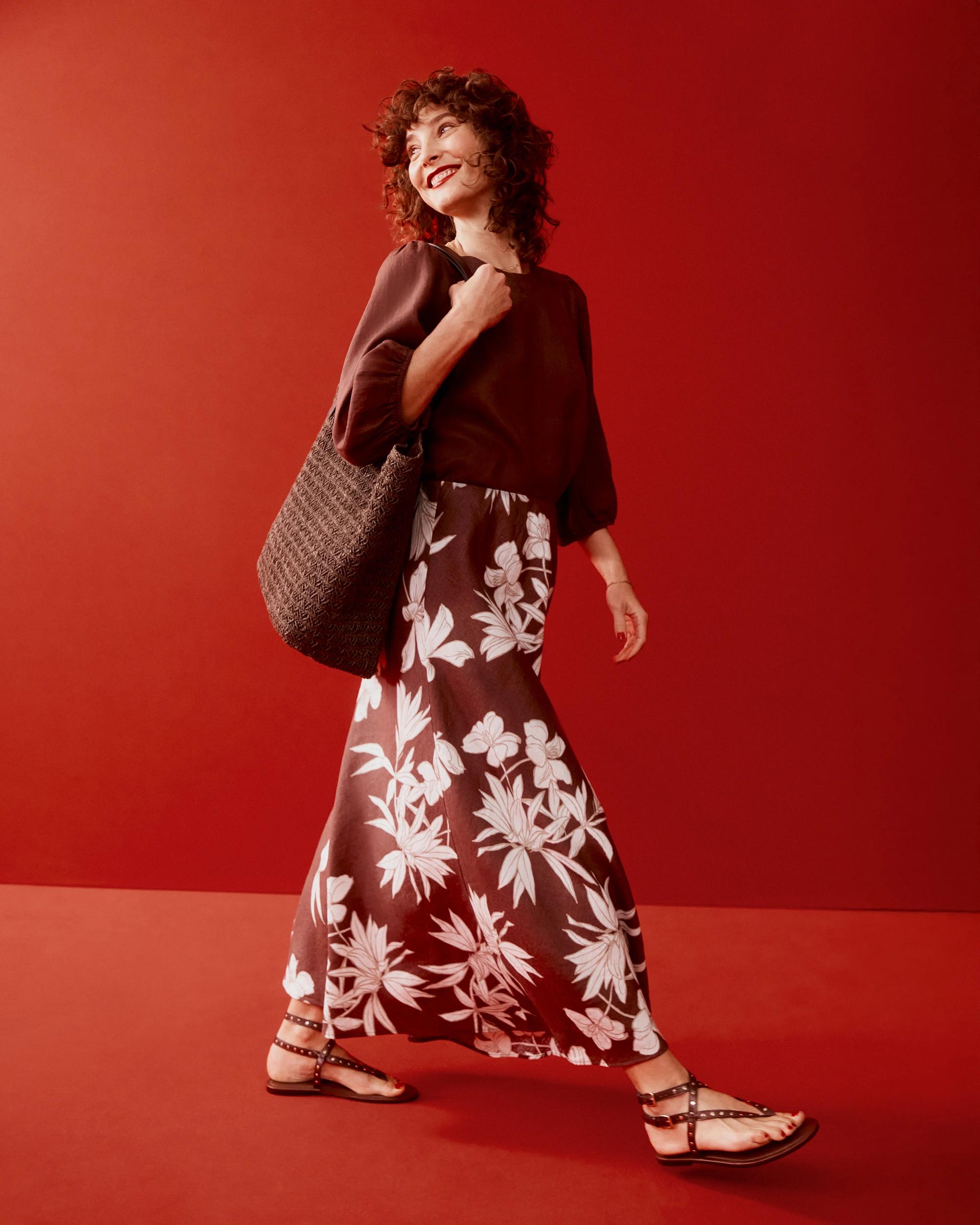 6 Target European Linen Bias Cut Midi Skirt STENCIL FLORAL, 6 of 6