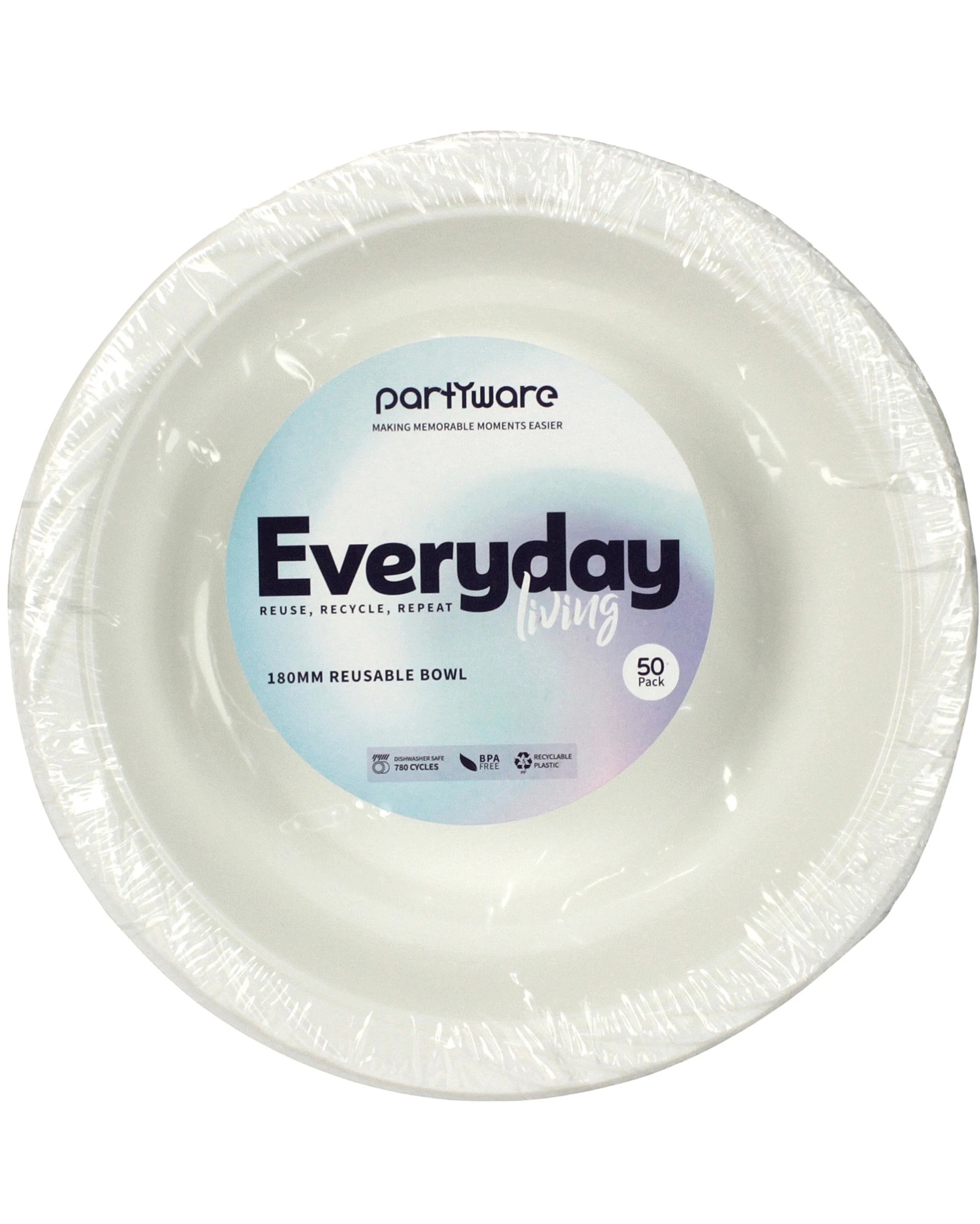 2 Partyware Everyday Living Reusable White Plastic Bowls Bulk Pack of 50 - White, 2 of 3