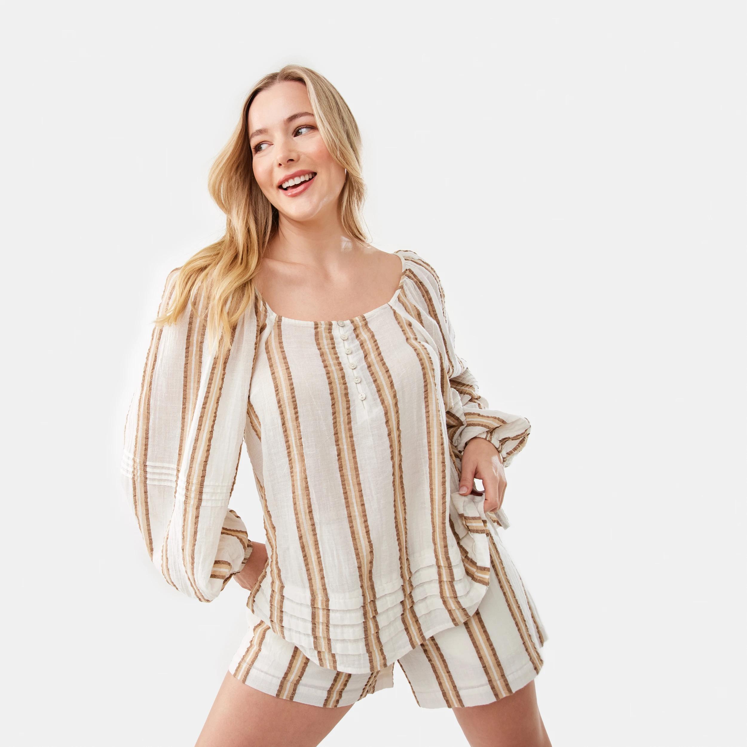 8 Long Sleeve Square Neck Boho Blouse STRIPE NATURAL BEIGE, 8 of 8