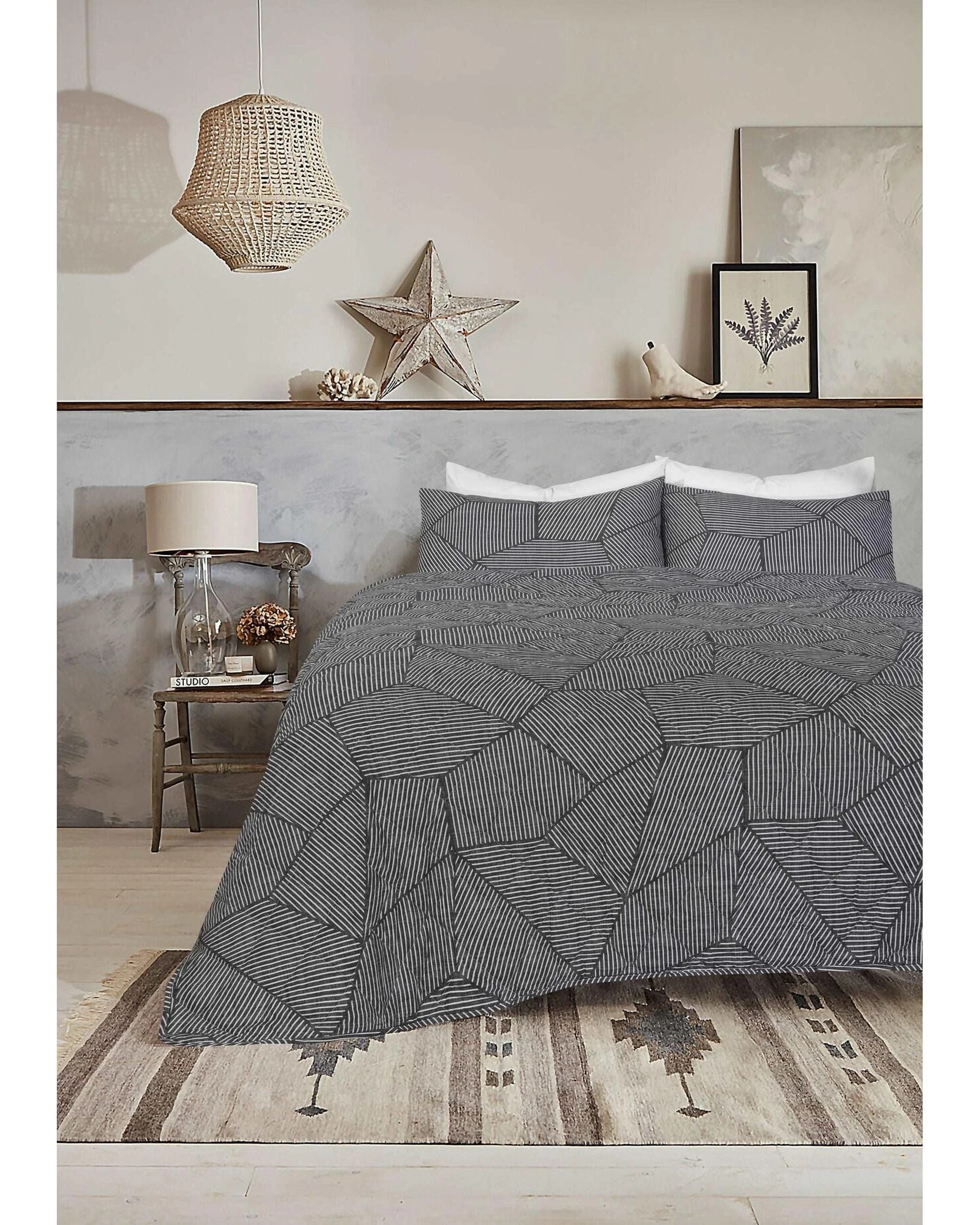 2 Amsons Pure Cotton Bedspread Set With Extra Standard Pillowcases - Queen Bed - Charcoal, 2 of 2