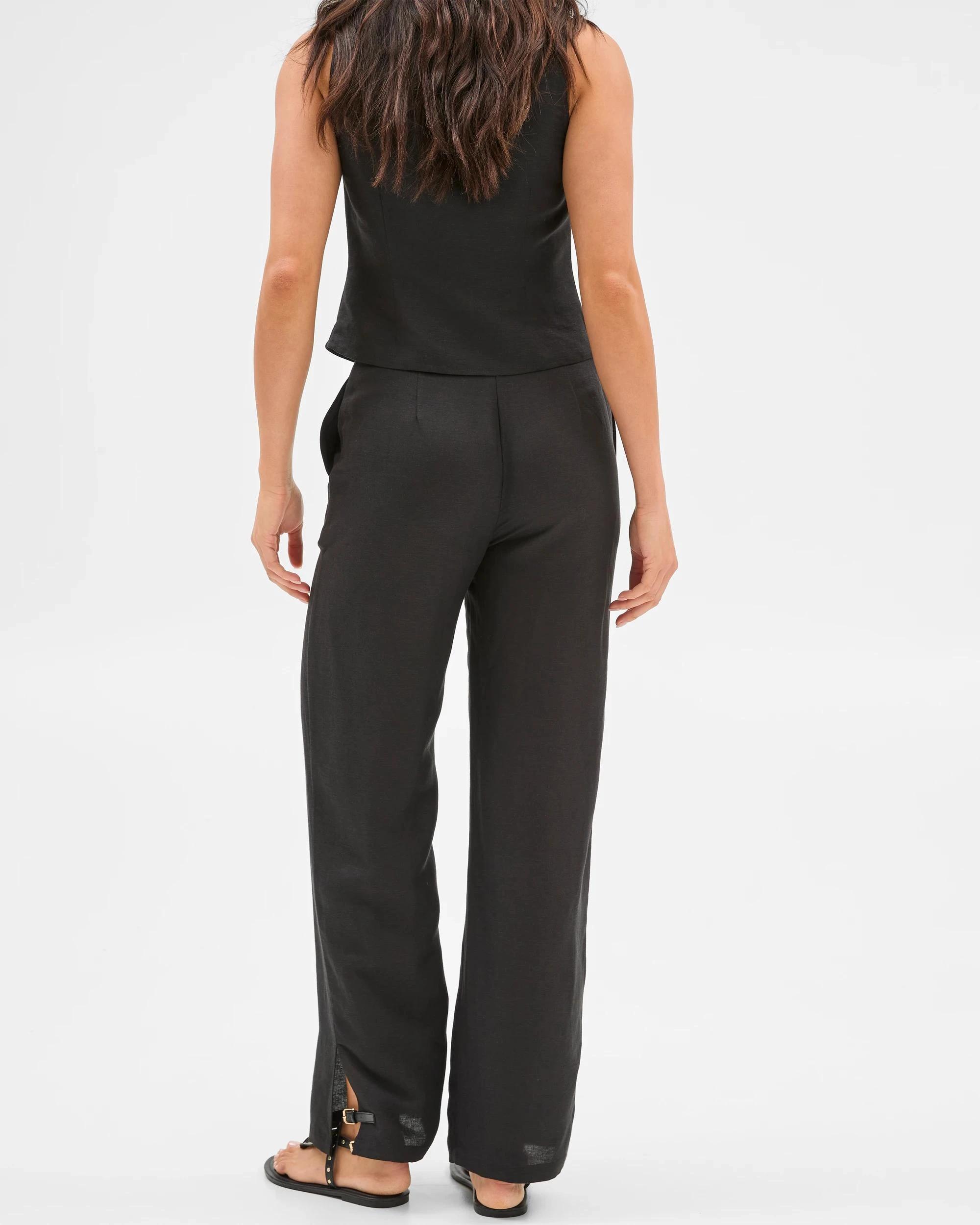 4 European Linen Blend Tie Detail Pants - Lily Loves BLACK, 4 of 7