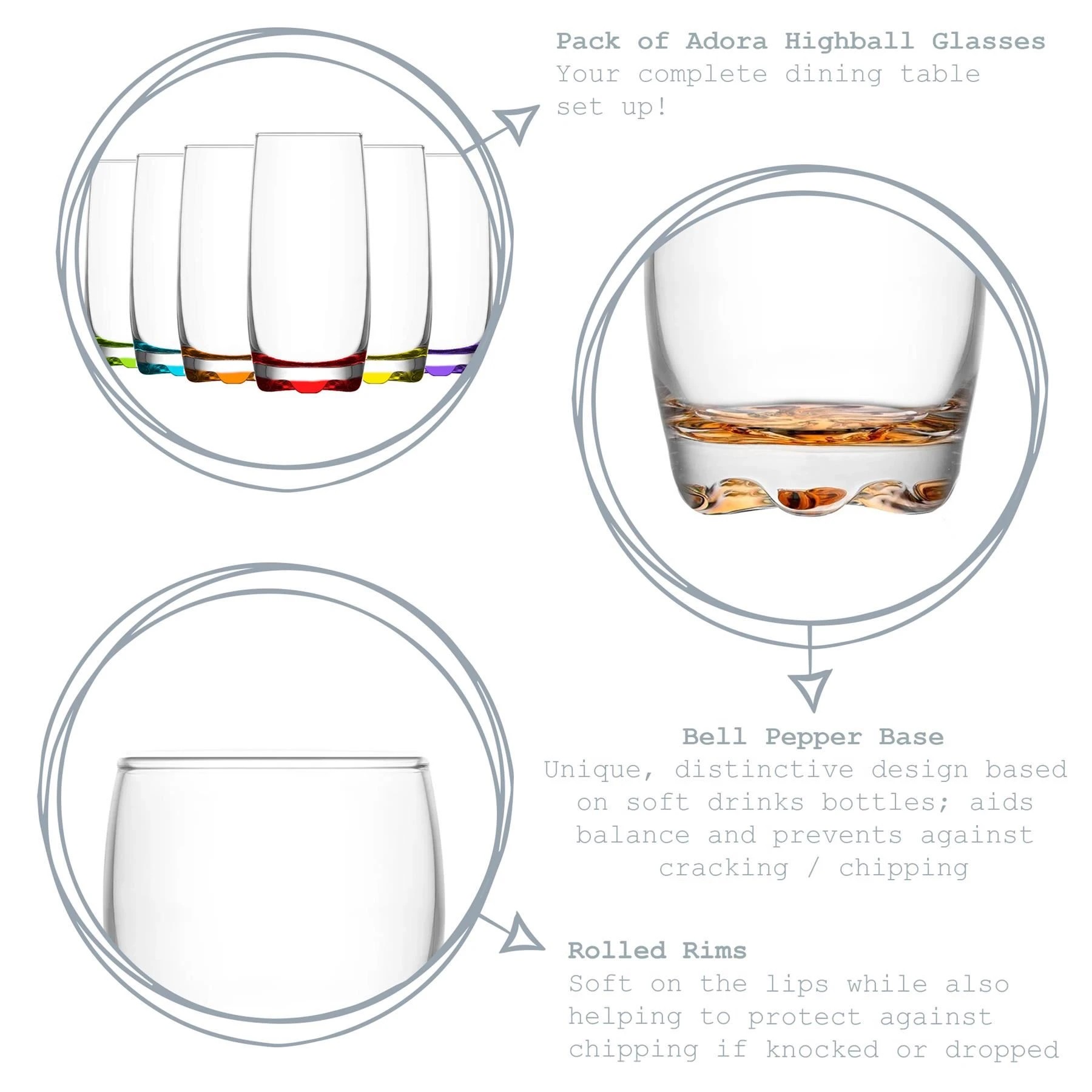 2 LAV Adora Highball Cocktail Glasses - 390ml - Pack of 6 Glasses - Multi, 2 of 6