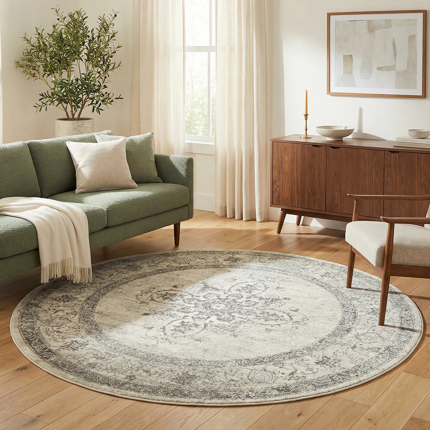2 Common Ground Rugs Era 977 150x150cm Round - Small Pet Friendly Rug - Silver, 2 of 8