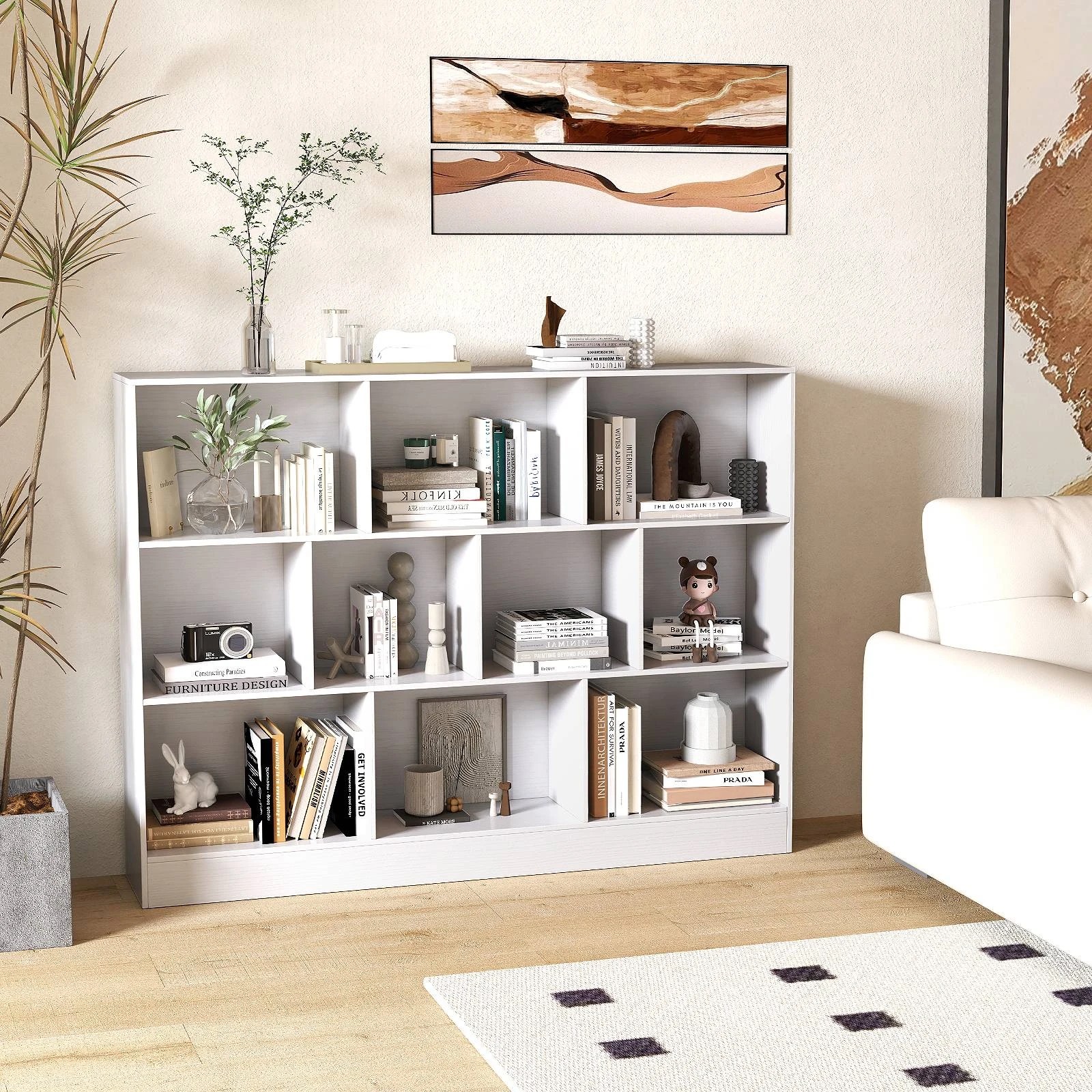 2 Costway 3-Tier Bookshelf Storage 10-Cube Open Storage Wooden Display Shelf - White, 2 of 4