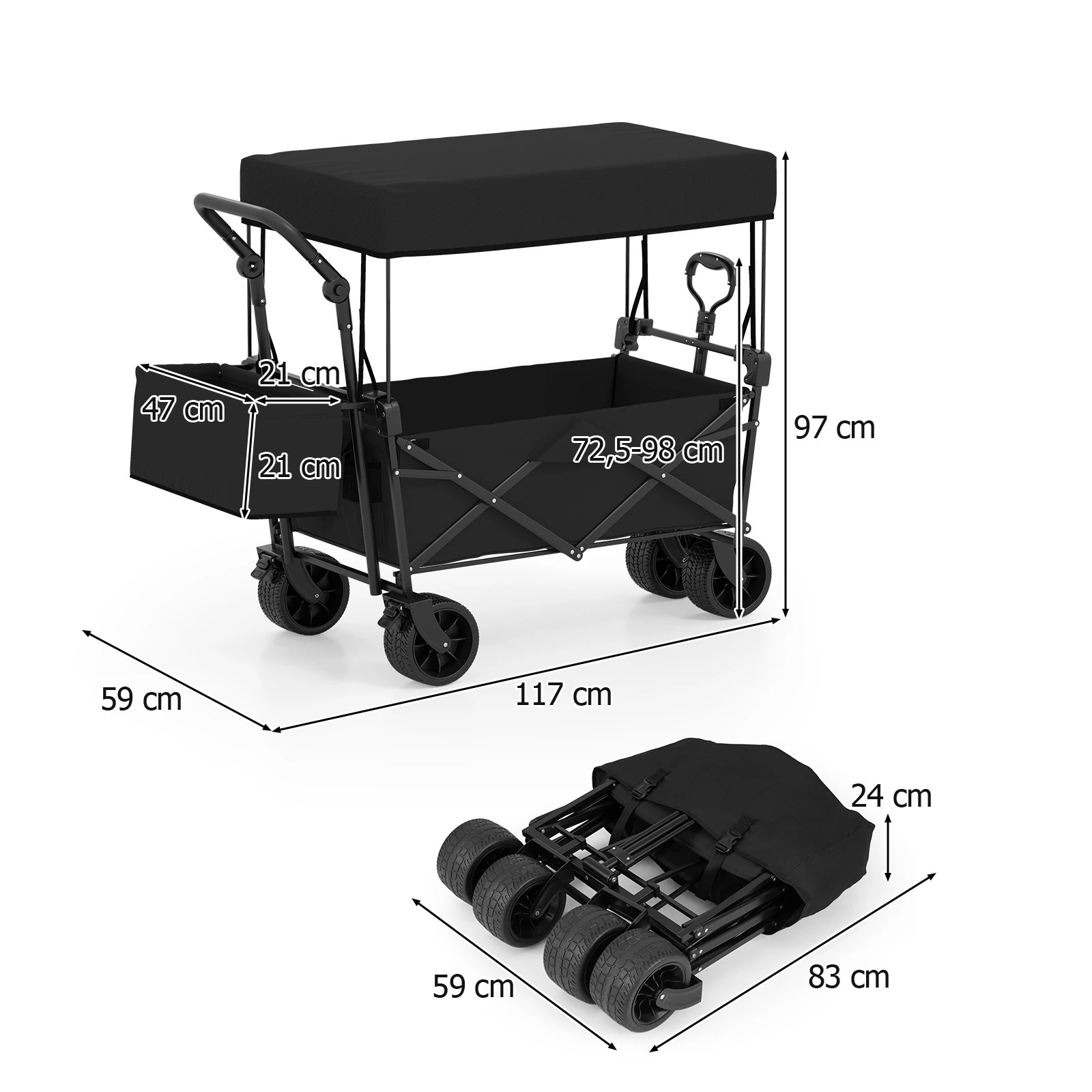 3 Costway Wagon Cart Utility Trolley Folding Garden Cart Outdoor Top Canopy Trailer - Black, 3 of 3