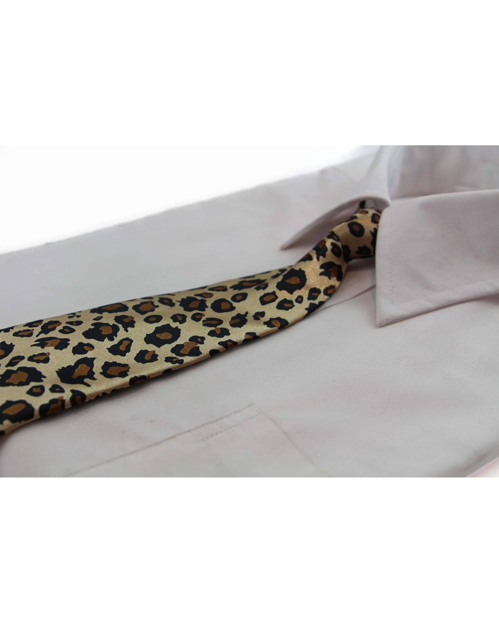 1 Zasel Kids Boys Gold Patterned Elastic Neck Tie - Leopard Gold, 1 of 2