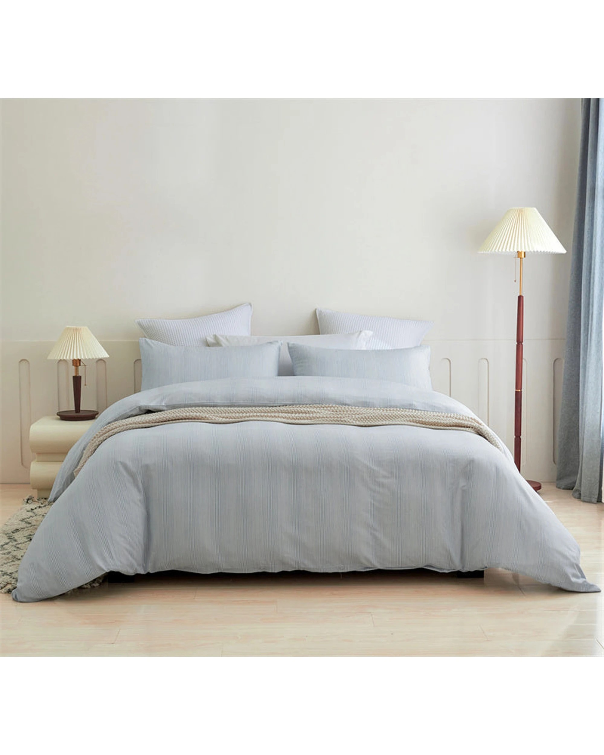 1 Cotton More Bamboo Cotton Stripes Pattern Doona Quilt Cover Set Queen - Blue, 1 of 7