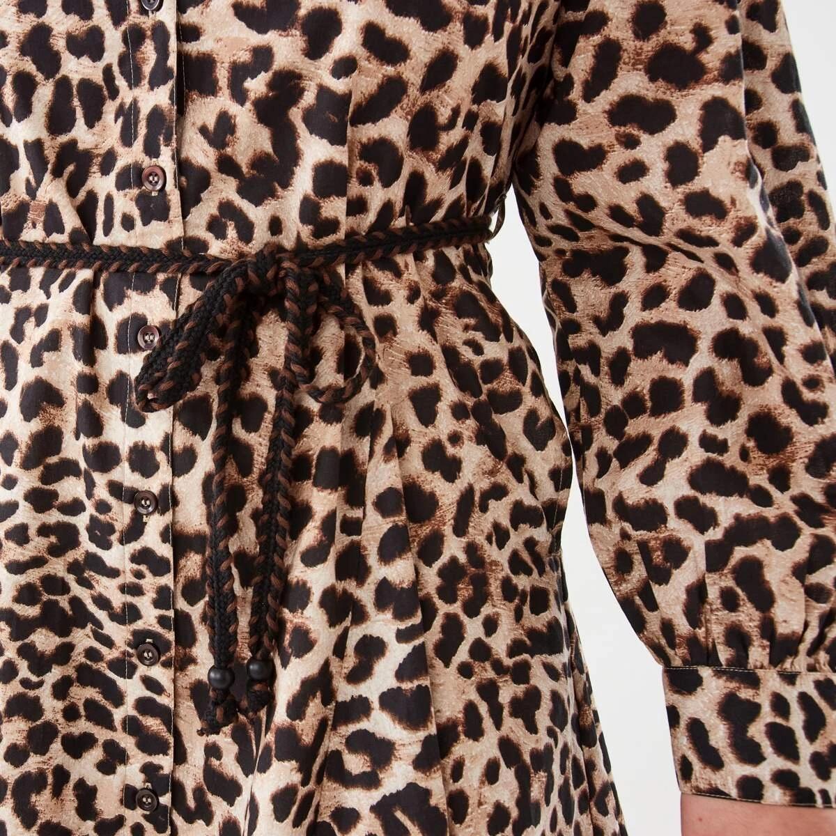 7 Long Sleeve Printed Skater Mini Dress Brwn Leo, 7 of 9