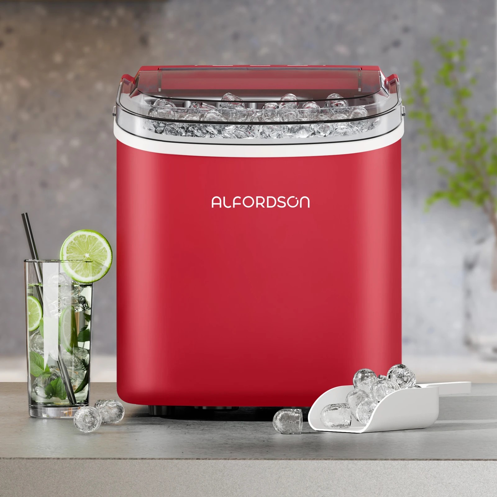 3 Alfordson Portable Ice Maker Machine Countertop 12kg Ice Cube Tray - Red, 3 of 10