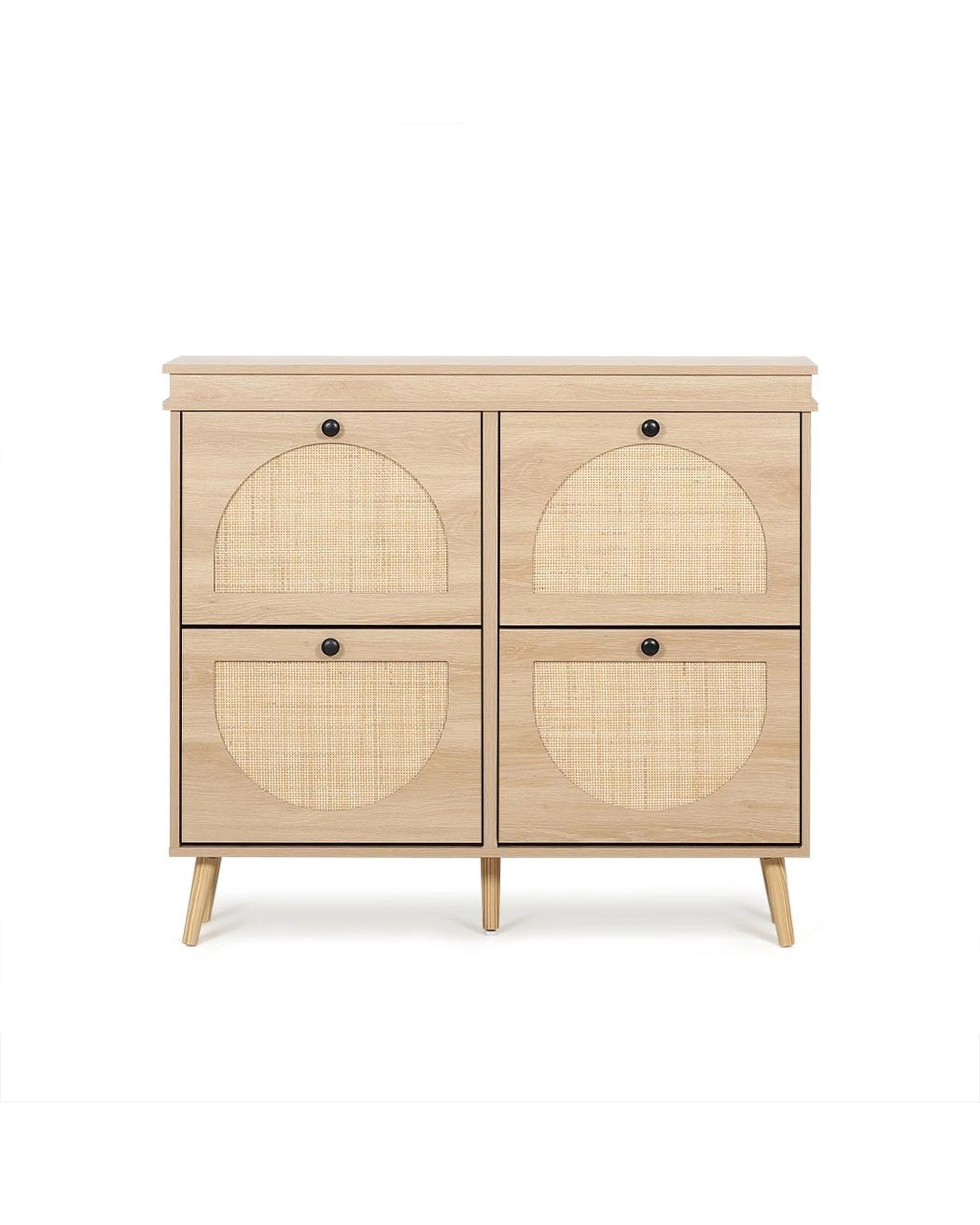 2 Westly Rattan Shoe Cabinet with 4 Doors Oak, 2 of 9