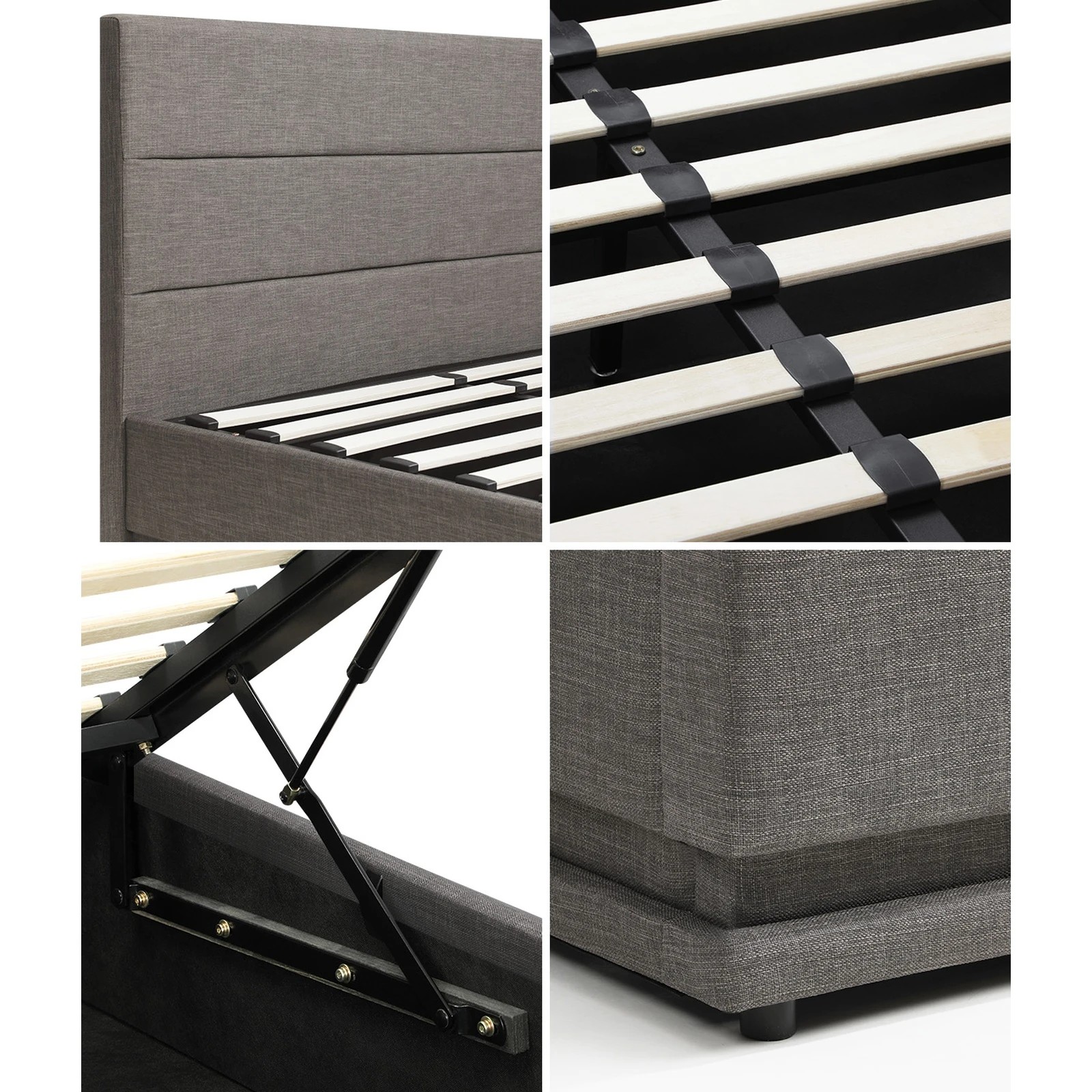 5 Oikiture Bed Frame Double Size LED with Gas Lift Storage Mattress Set LAYZ - Grey, 5 of 6