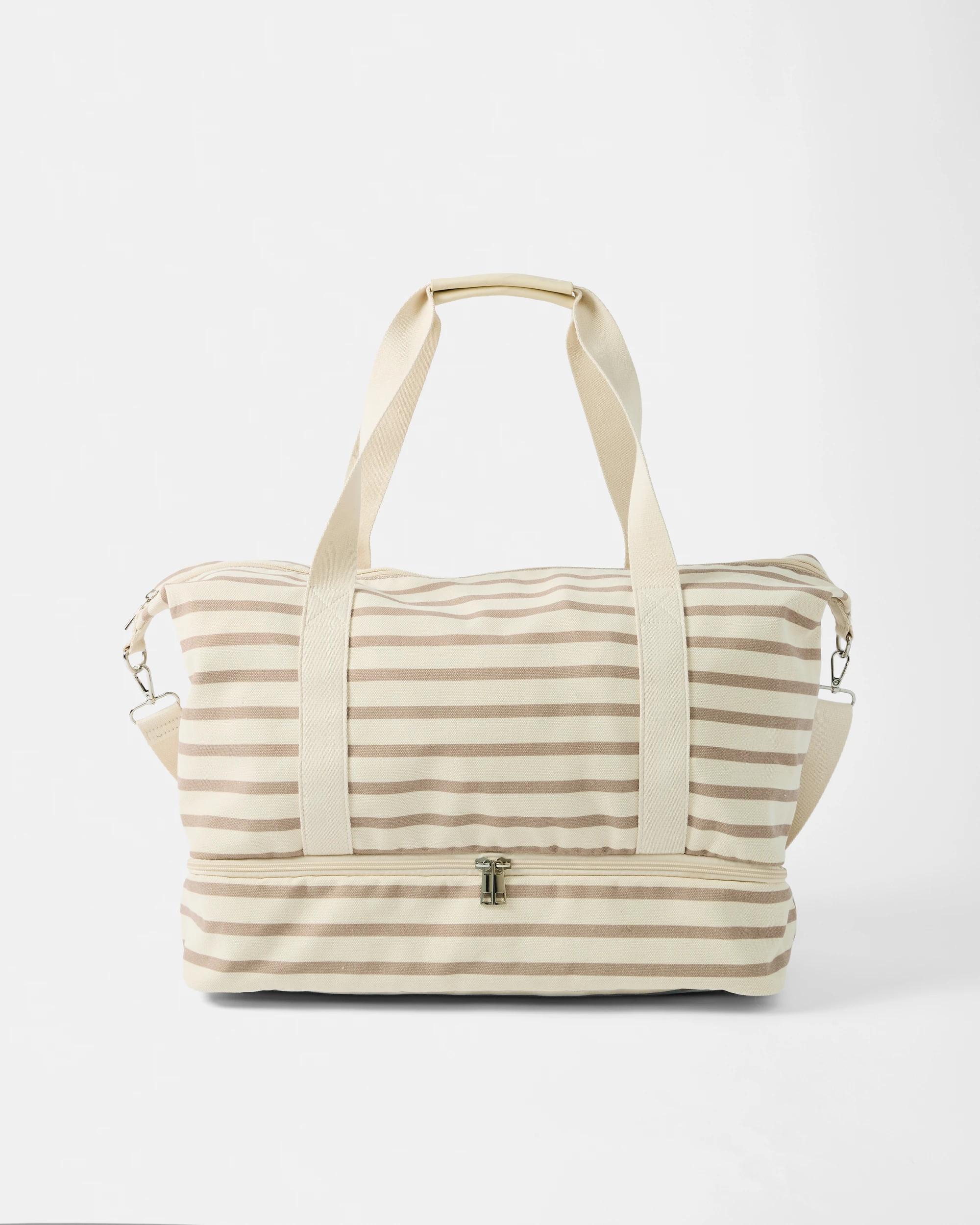 1 Woven Canvas Weekender Bag Nat Strp, 1 of 7