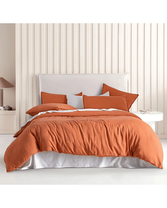 CleverPolly 100% Vintage Washed Microfibre Quilt Cover Set - Terracotta - Super King Bed