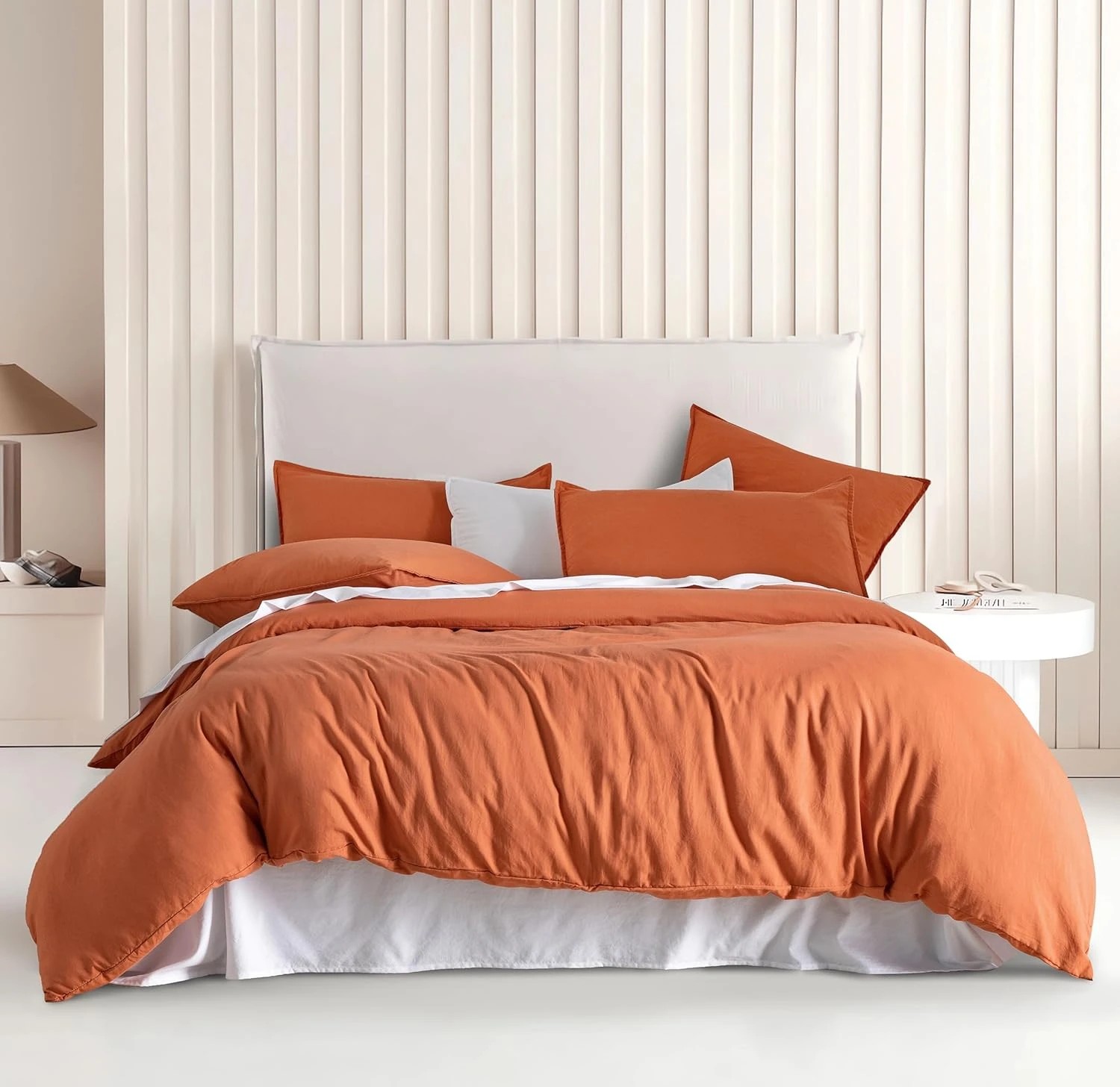1 CleverPolly 100% Vintage Washed Microfibre Quilt Cover Set - Terracotta - Super King Bed, 1 of 6
