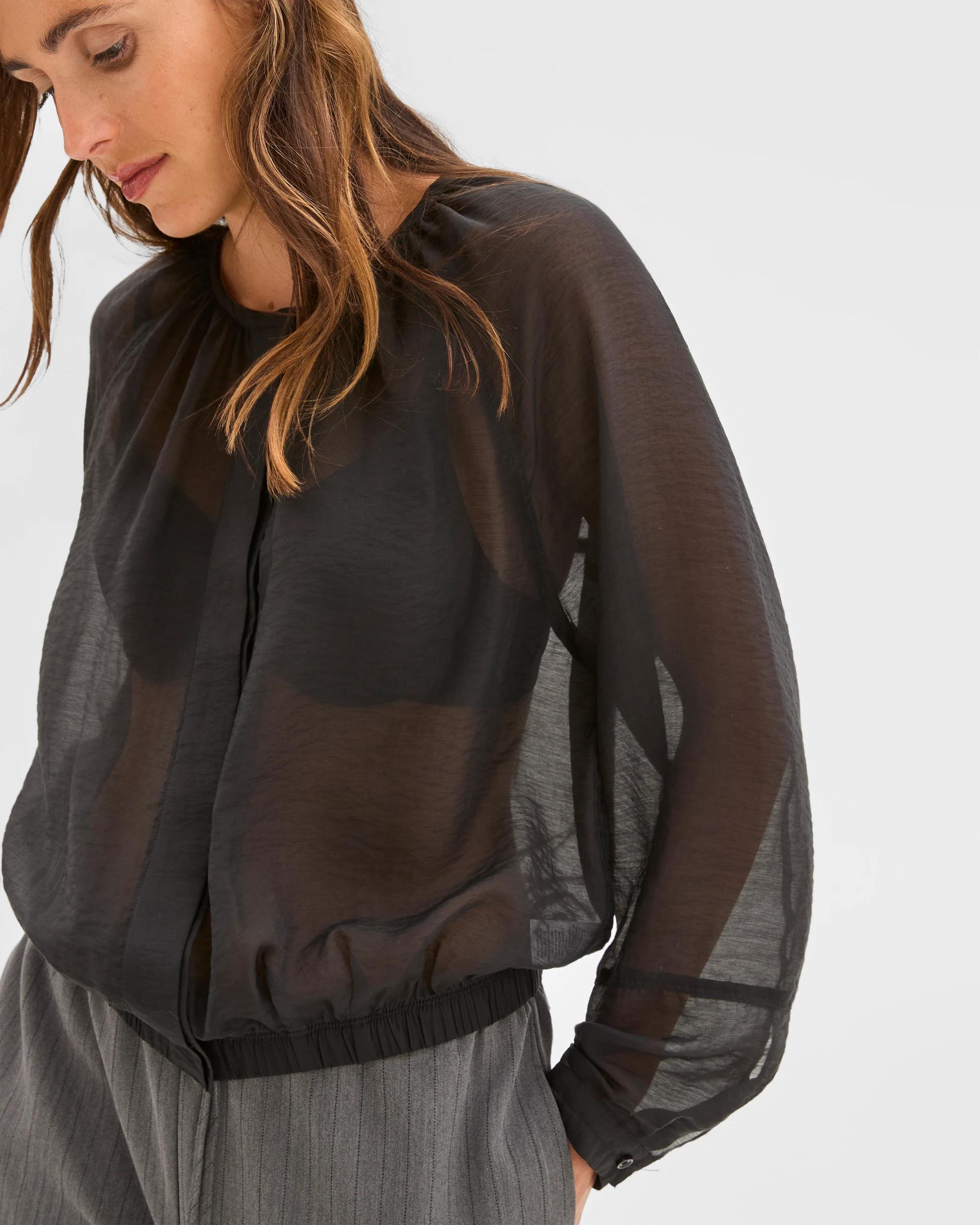 5 Preview Long Raglan Sleeve Gathered Blouse BLACK, 5 of 6