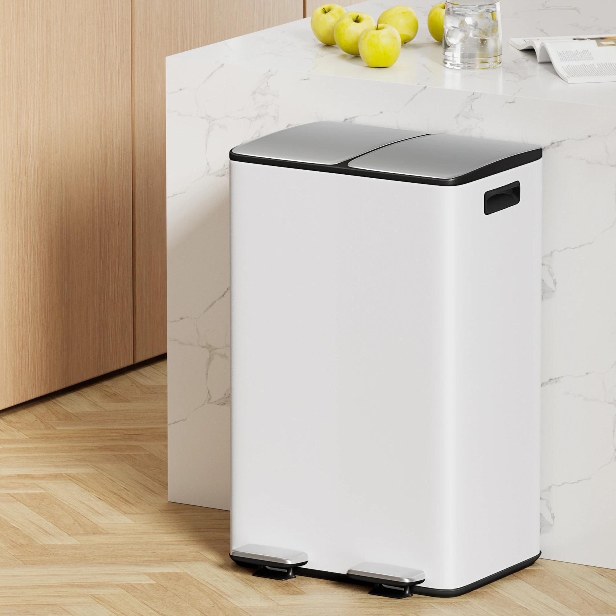 7 Cefito Pedal Bins Rubbish Bin Dual Compartment Waste Recycle Dustbins 60L - White, 7 of 7