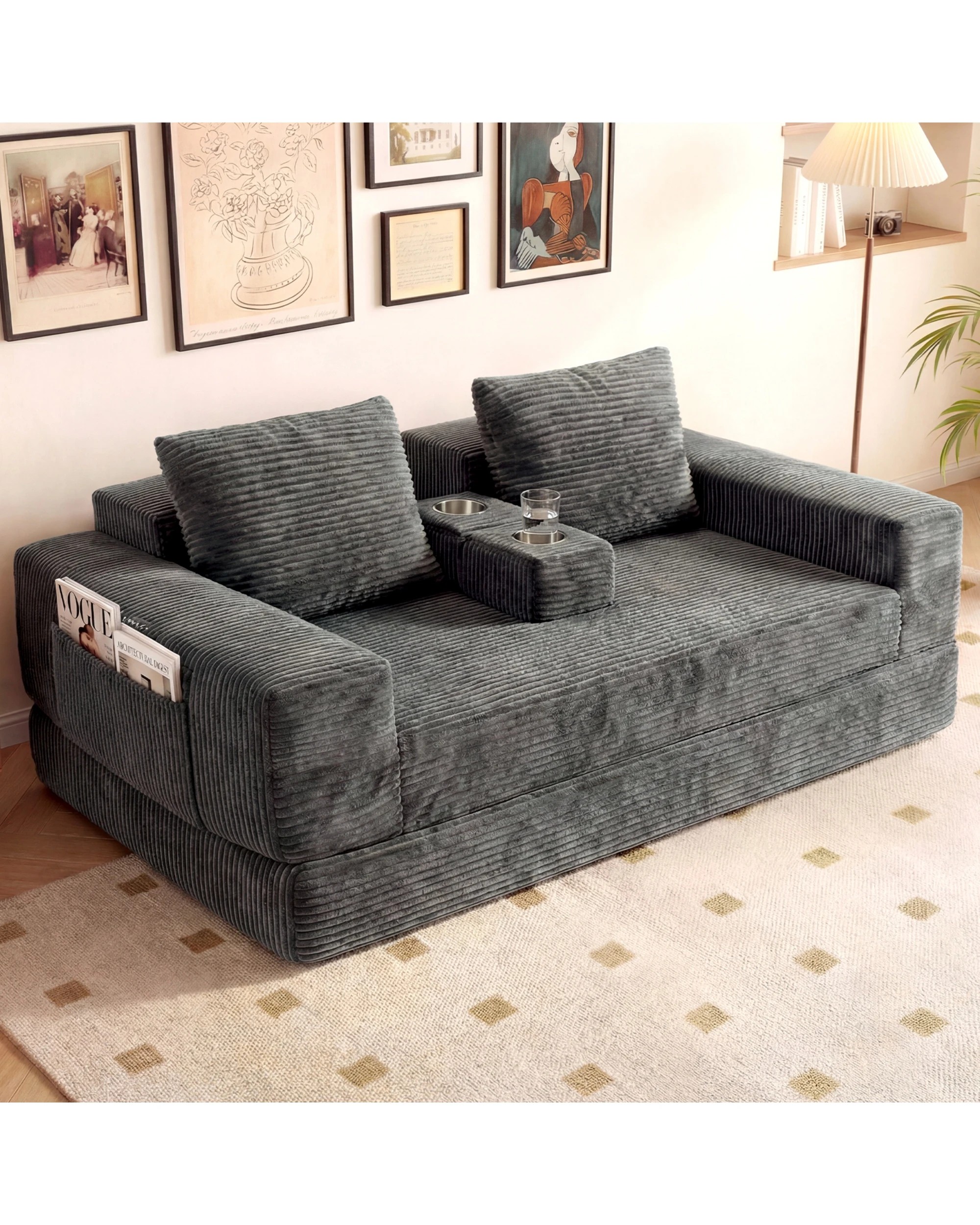 3 Advwin Folding Sofa Bed 2 in 1 Convertible Floor Loveseat, 3 of 7