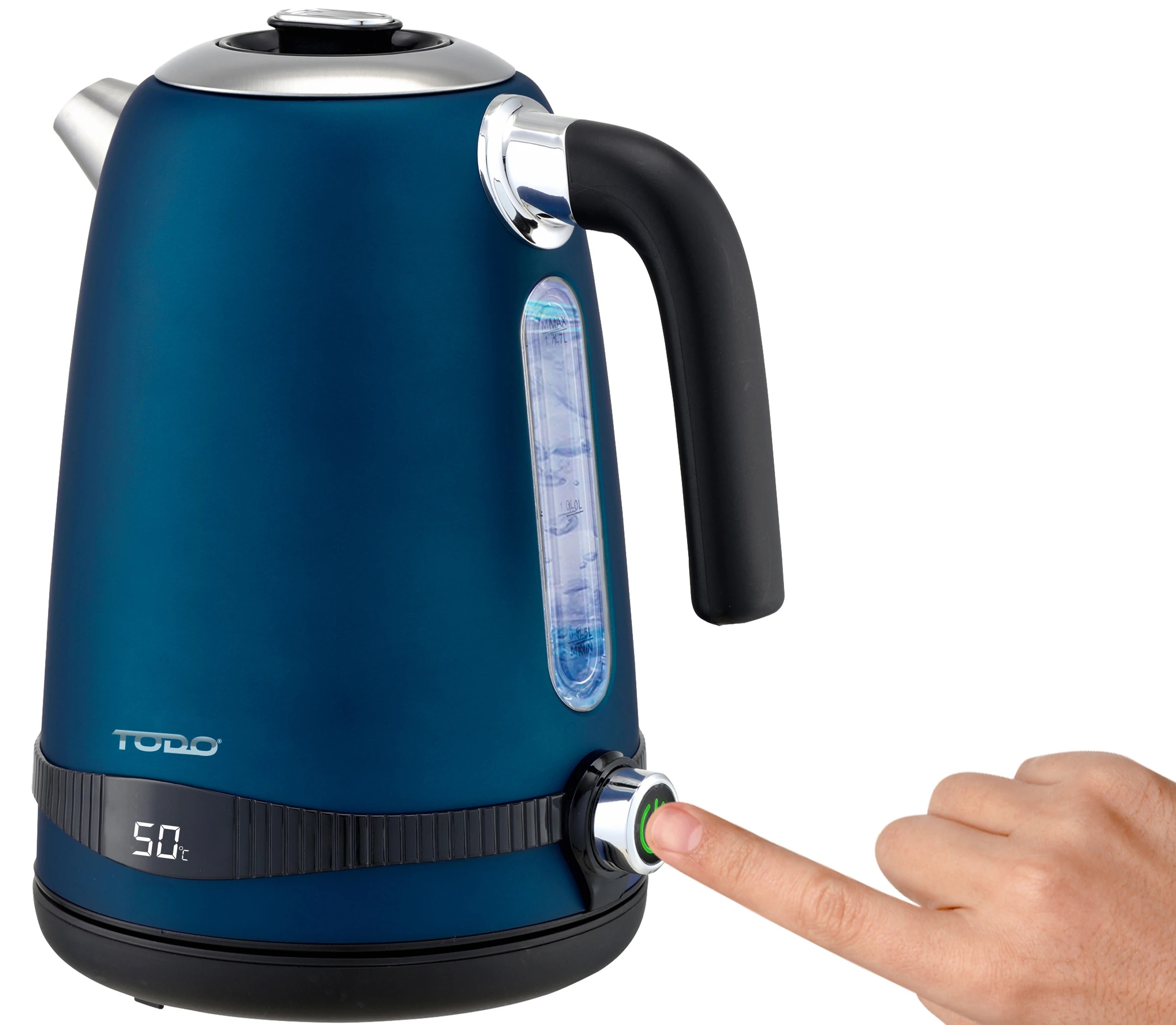 2 TODO 1.7L Stainless Steel Cordless Kettle Keep Warm Electric Led Water Jug - Blue, 2 of 6