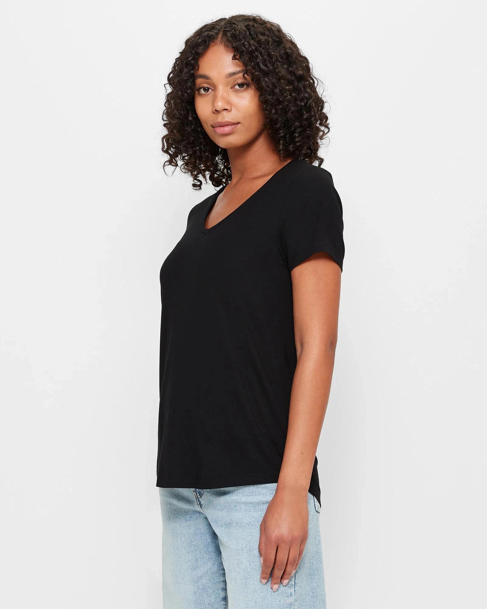 3 Target Viscose/Elastane V-Neck T-Shirt BLACK, 3 of 10