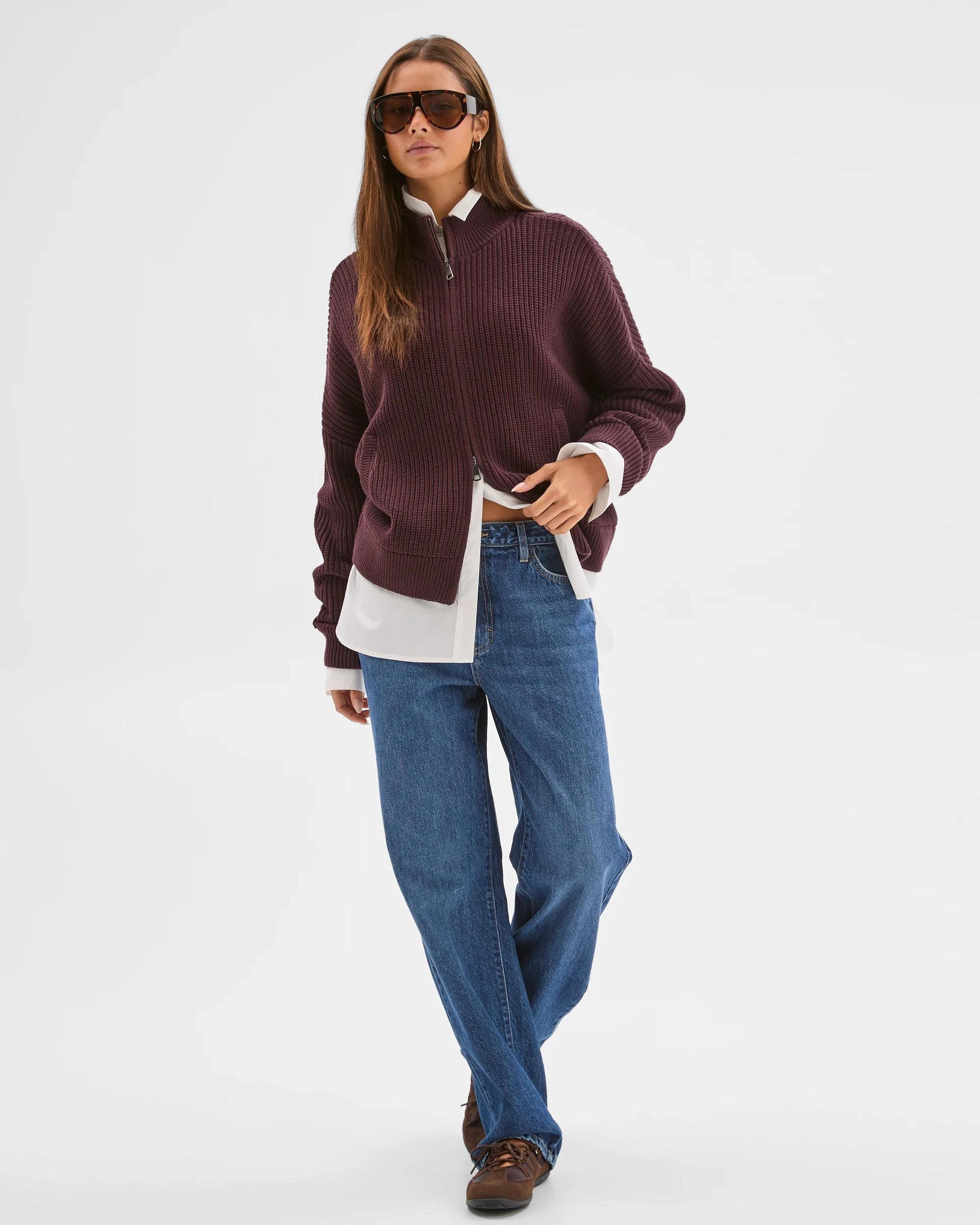 3 Lily Loves Australian Cotton Blend Zip Through Rib Cardigan FUDGE, 3 of 7