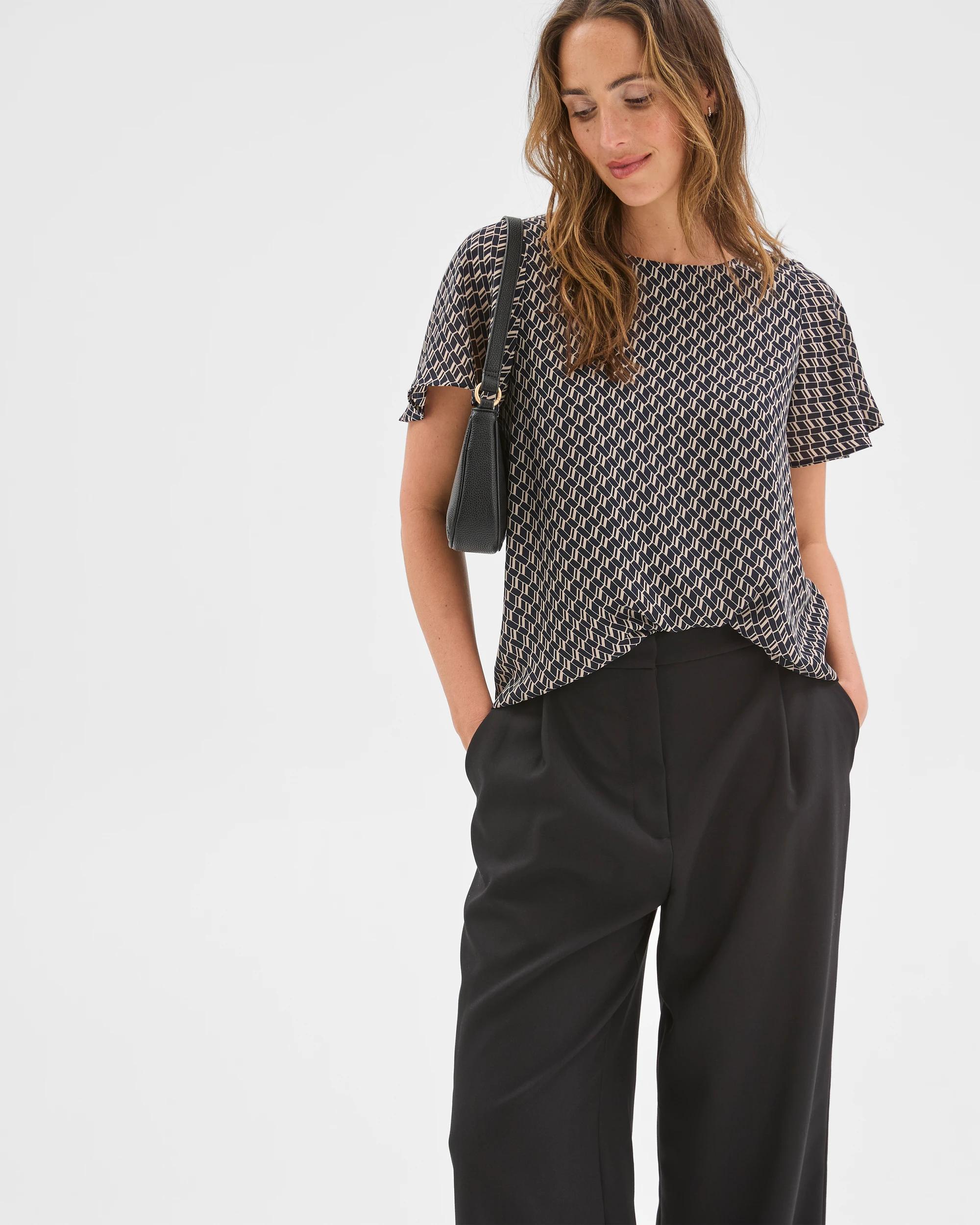 2 Preview Ella Crew Neck Blouse INK NAVY GEO, 2 of 7