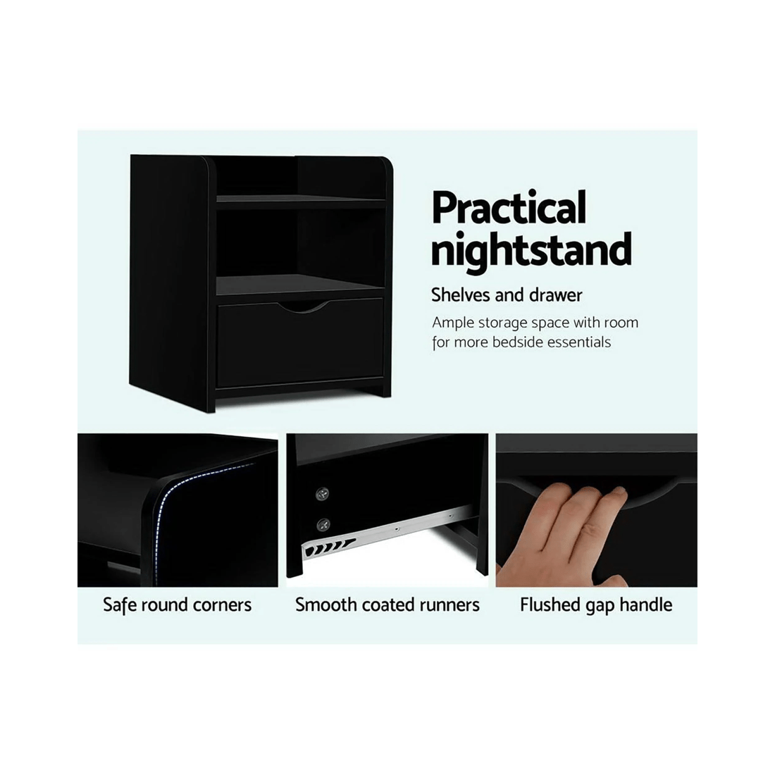 6 Artiss 2X Bedside Table - Black, 6 of 7