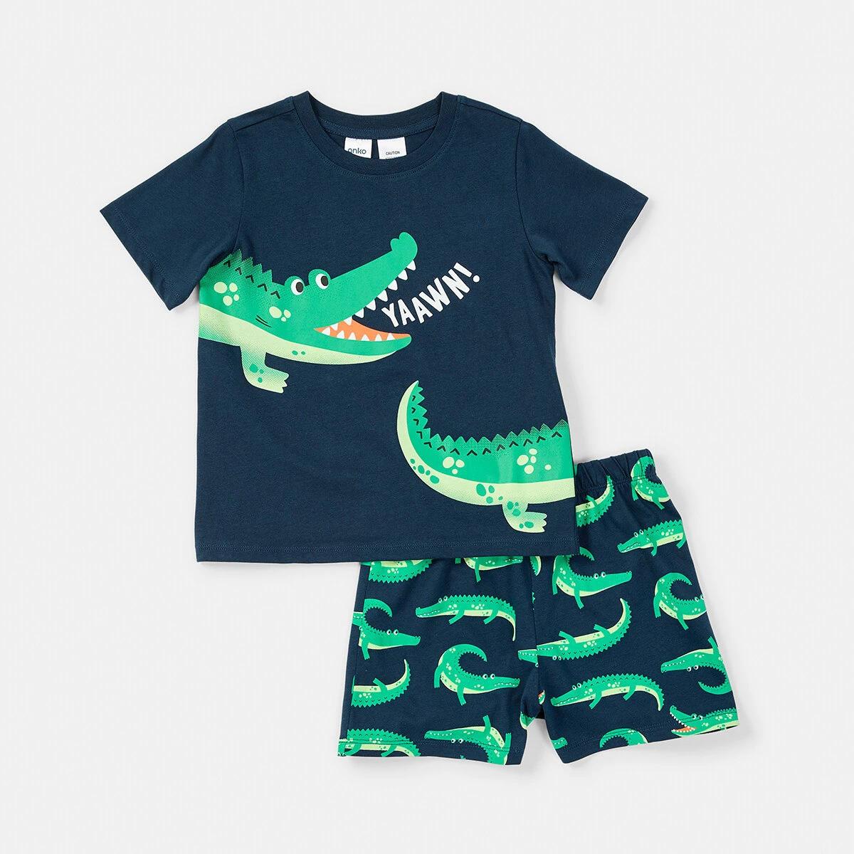 7 Short Sleeve Jersey Knit Pyjama Set Crocdrsblu, 7 of 10