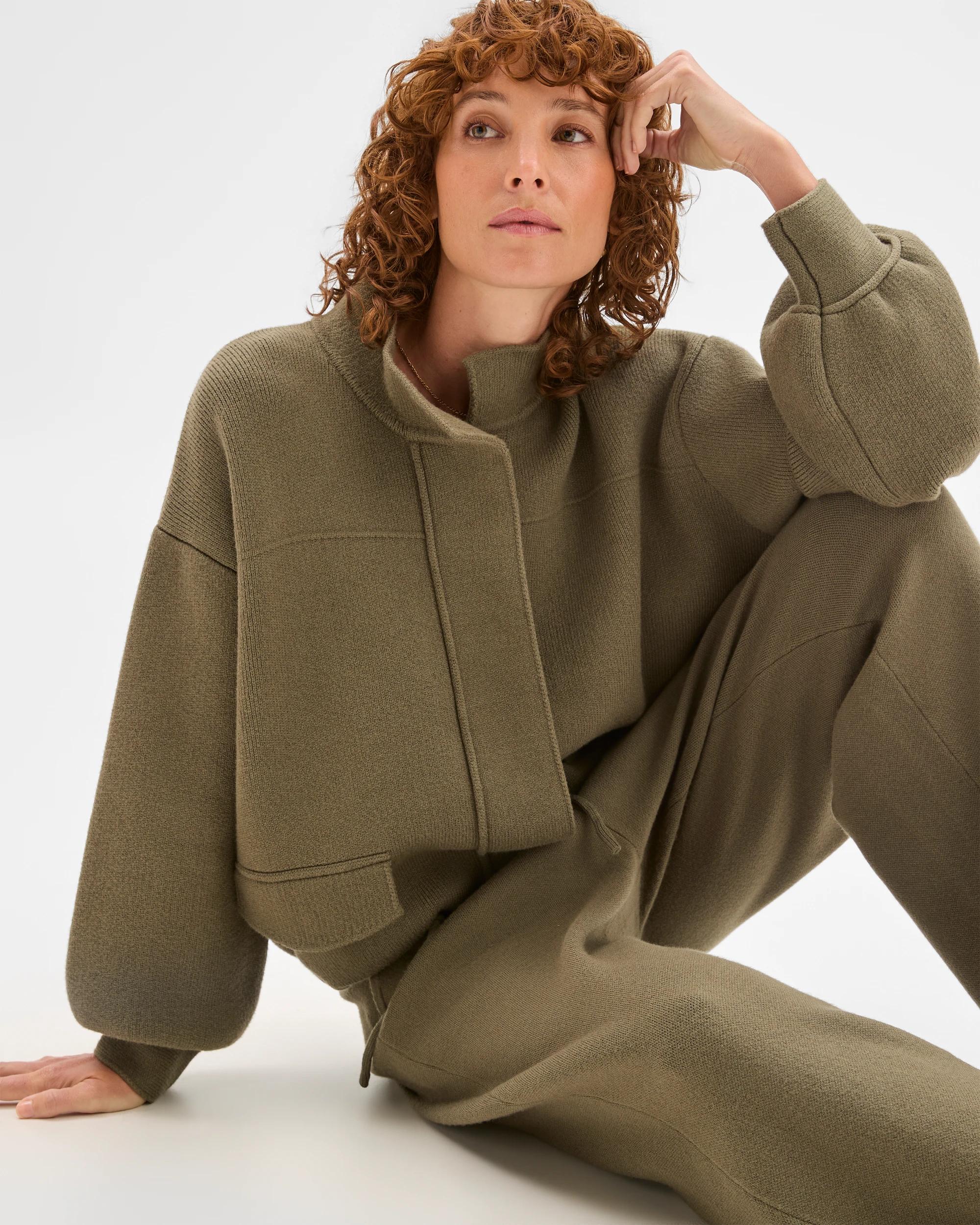 1 Target Woman Clean Knit Button Through Bomber Jacket DUSTY OLIVE, 1 of 7