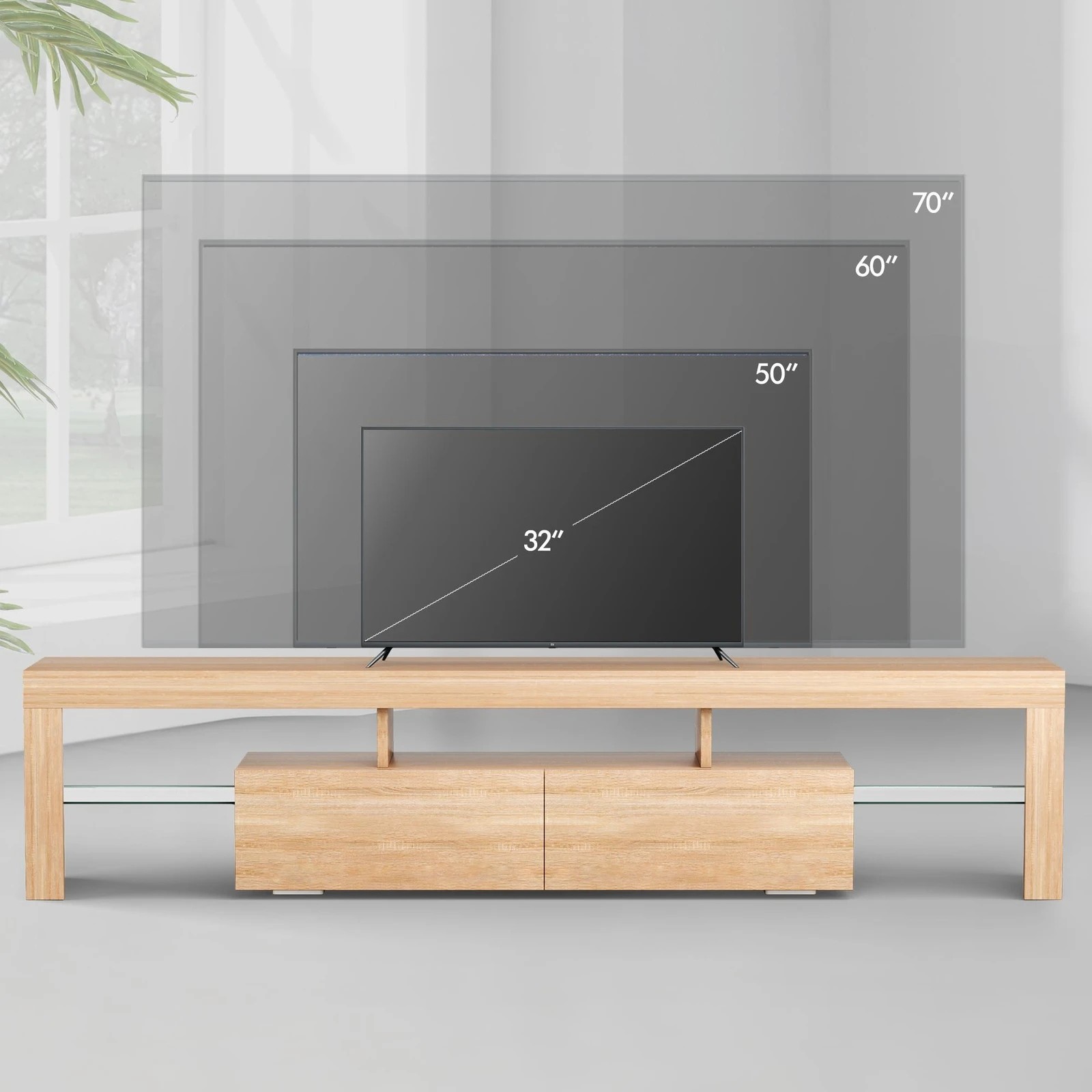 9 Alfordson Entertainment Unit 180cm TV Stand LED Light Storage Drawer - Oak, 9 of 10