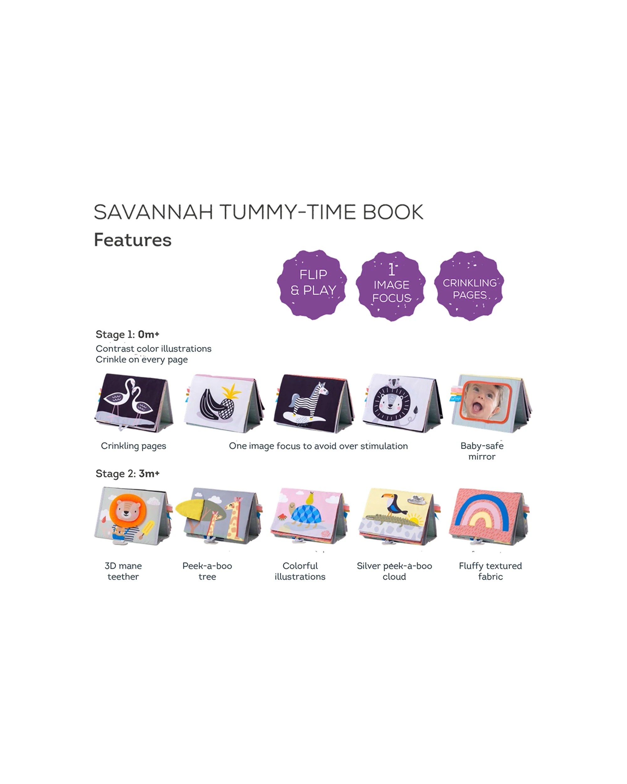 3 Taf Toys Savannah Tummy Time Book -colour Baby 0m+ Educational Toy Activity Book.
 - Multi, 3 of 3