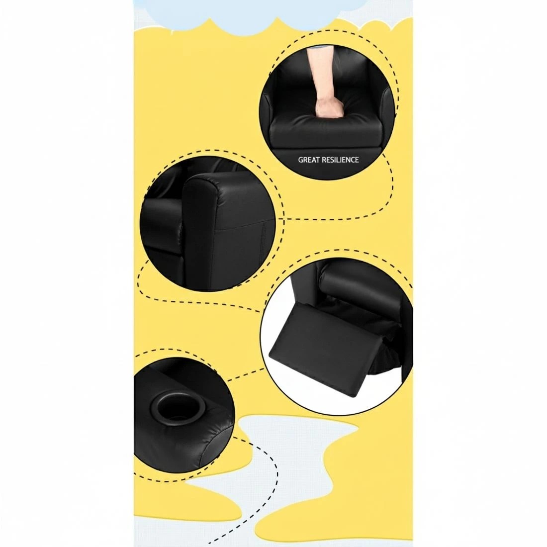 5 Keezi Kids Recliner Chair PU Leather Sofa Lounge Couch Children Armchair - Black, 5 of 7