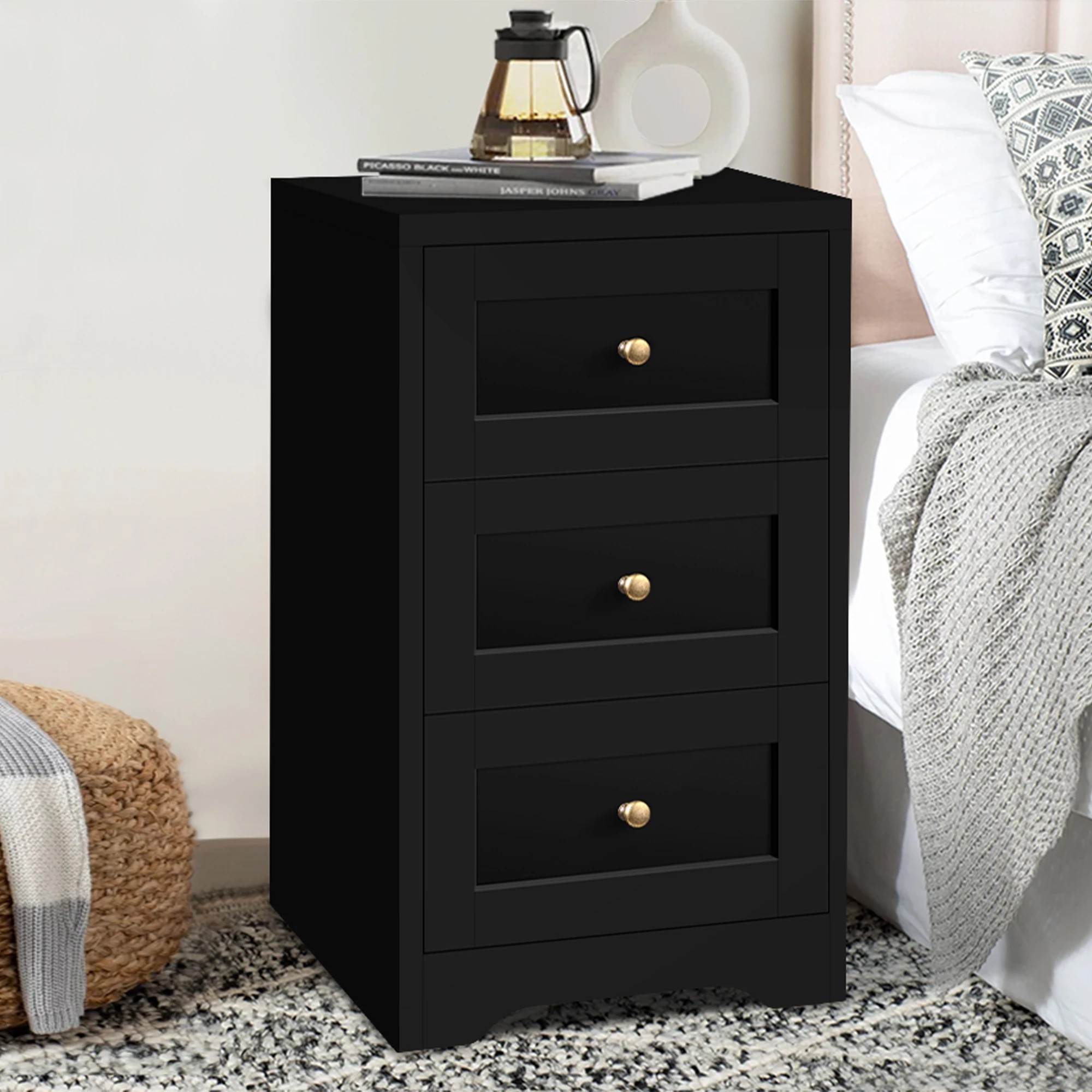 8 Alfordson Bedside Table Hamptons Storage Nightstand Side End Cabinet - Black, 8 of 10