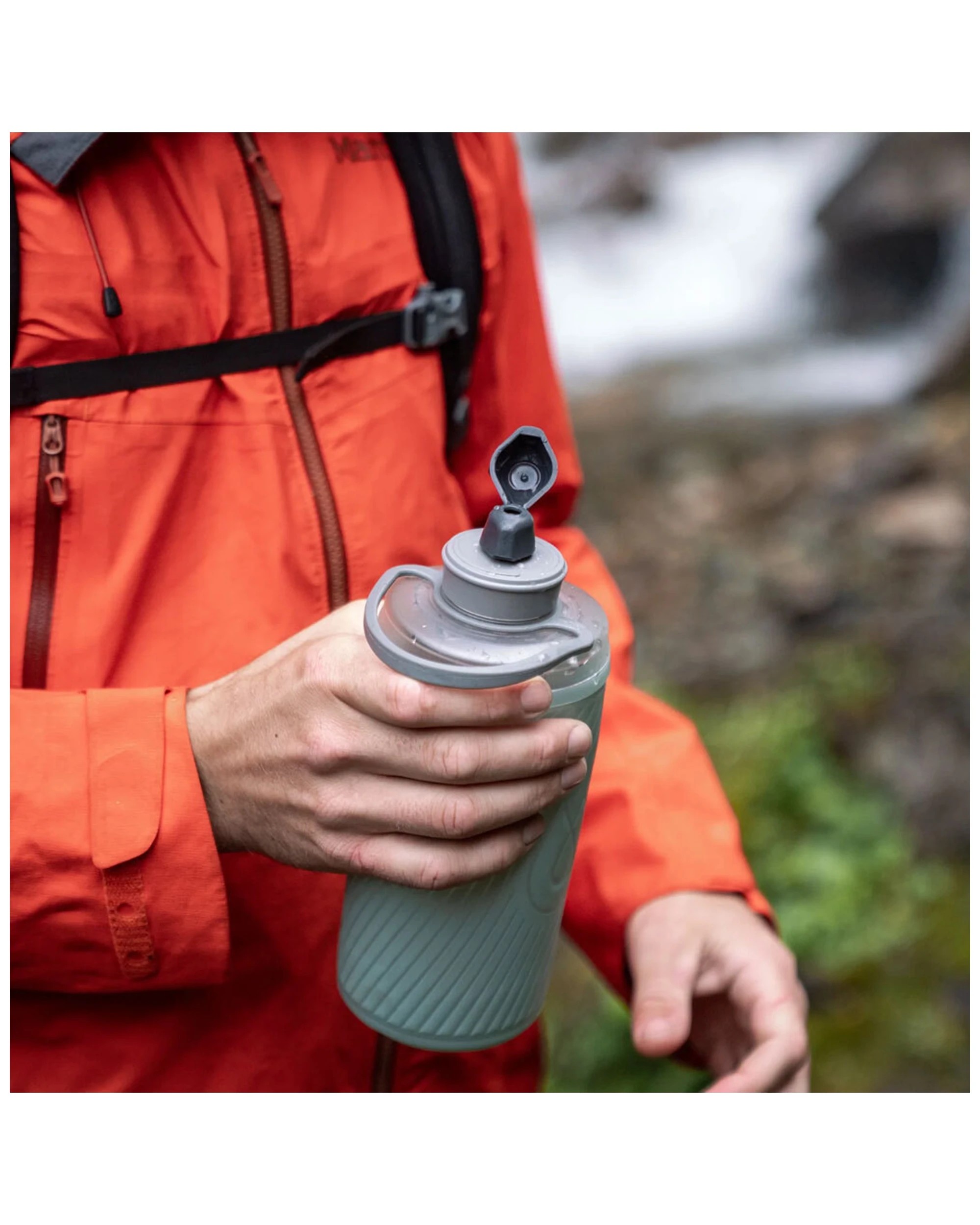 2 HydraPak Flux Water Bottle Reusable 1L Flexible High Flow Nozzle Dust Cover - Grey, 2 of 2