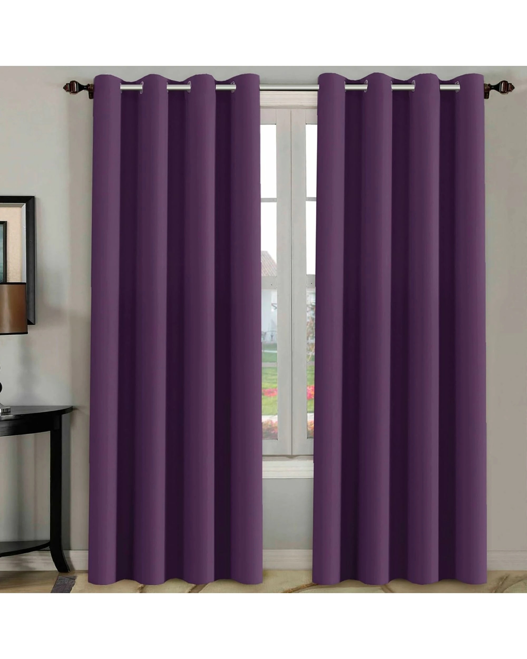 1 Smarcute Blockout Grommet Solid Curtain - 2X 132x183cm - Purple, 1 of 4