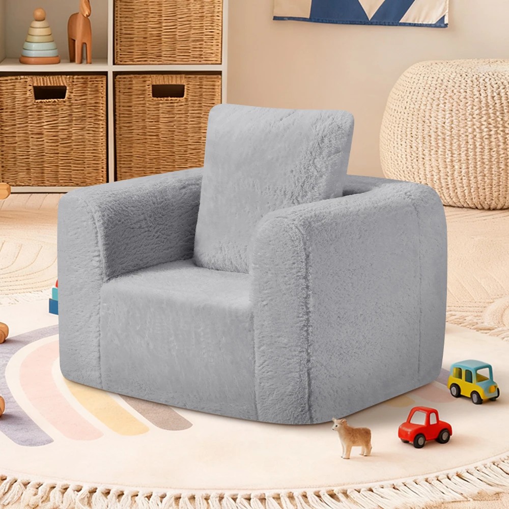 3 Playpals Kid Sofa Lounge Couch with Pillow High Back Toddler Chair - Grey, 3 of 3