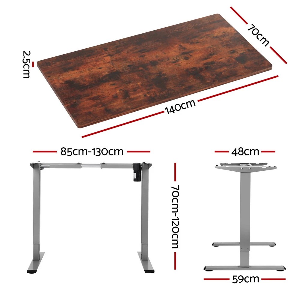 2 Artiss Standing Desk Motorised 140CM Rustic - Multi, 2 of 5