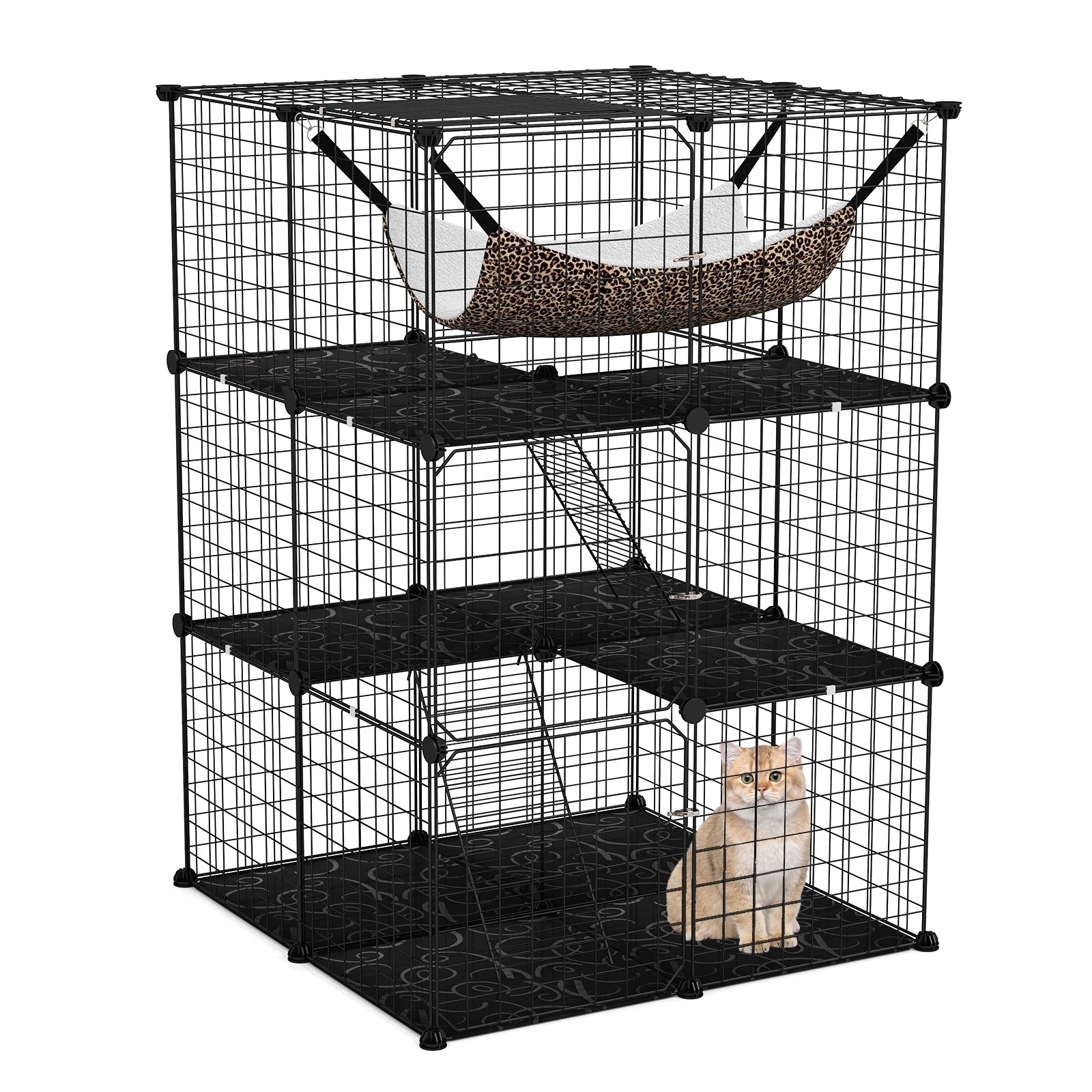 4 Costway 3 Tier Cat Enclosure 107 CM Large Cat Cage w/Hammock, 4 of 4