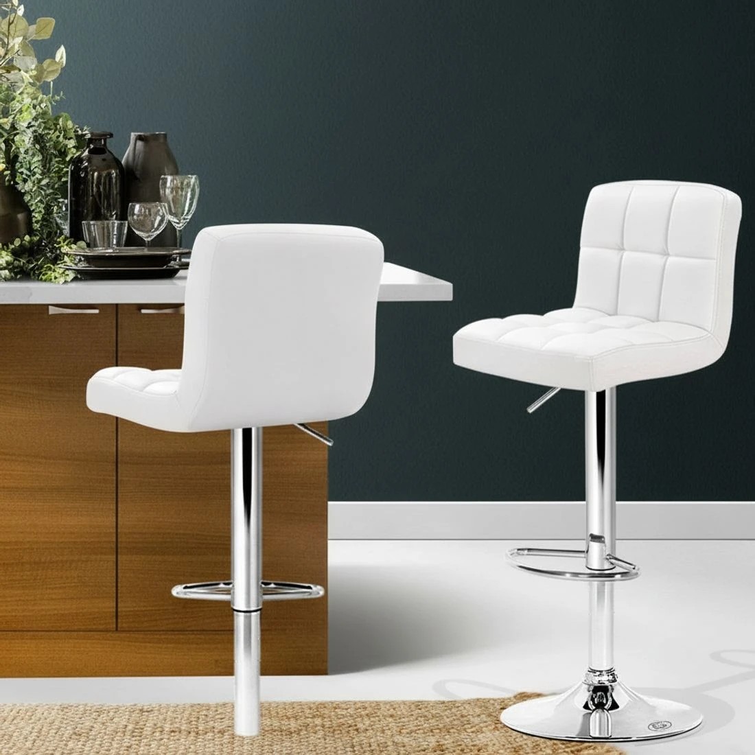 8 Artiss 2x Bar Stools Leather Gas Lift w/Armrest - White, 8 of 8