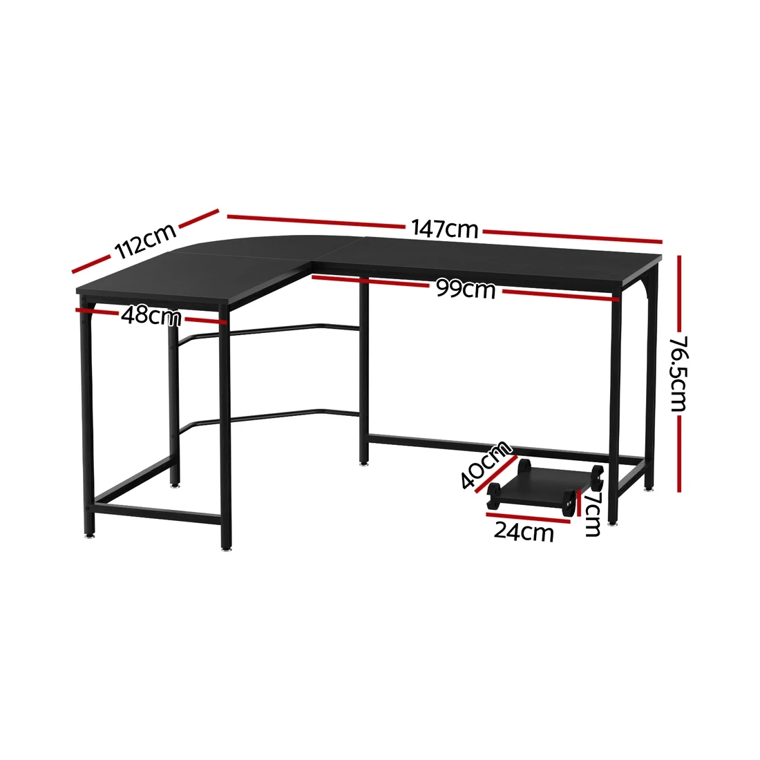 2 Artiss Computer Desk L-Shape CPU Stand 147CM - Black, 2 of 6