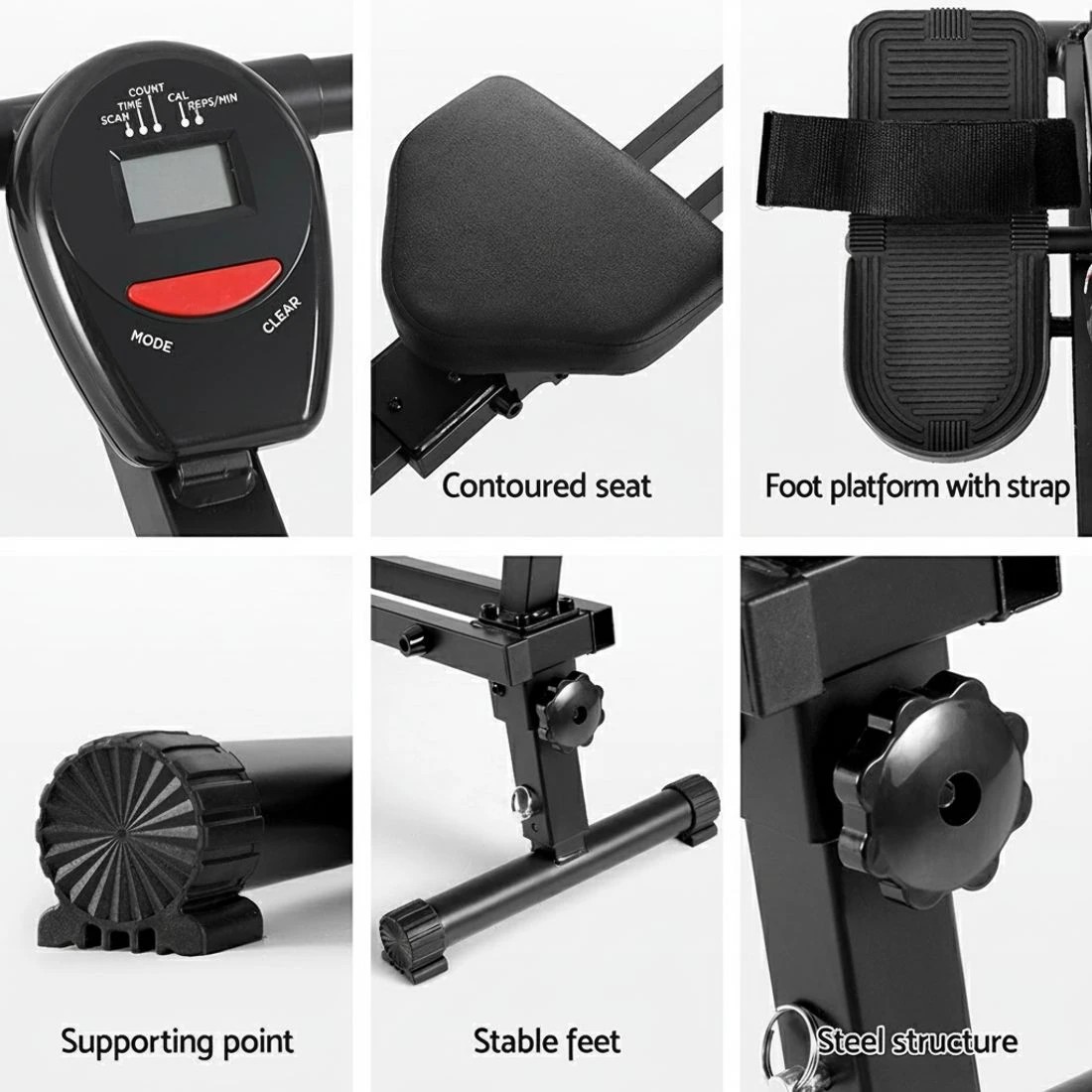 6 Everfit Hydraulic Rowing Machine Rower 12 Levels Resistance Exercise Fitness Gym - Black, 6 of 6