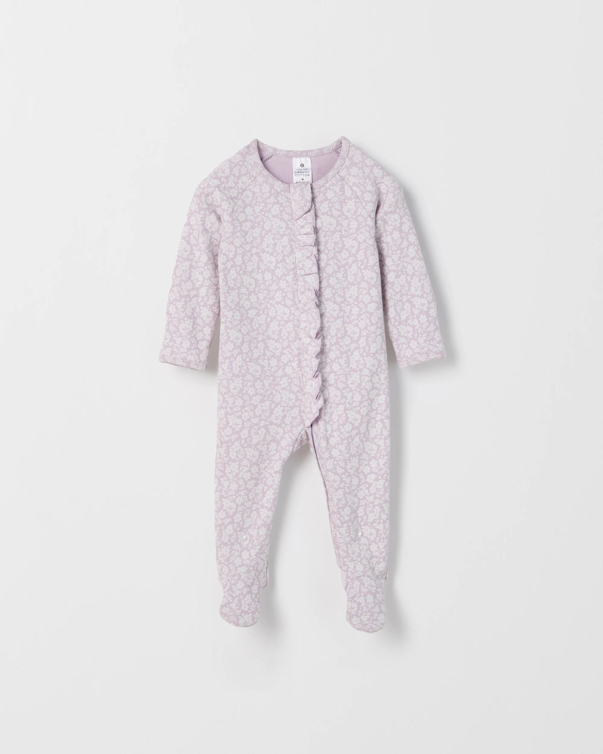 1 Target Baby Baby Organic Cotton Waffle Frill Coverall FLORAL THISTLE, 1 of 3