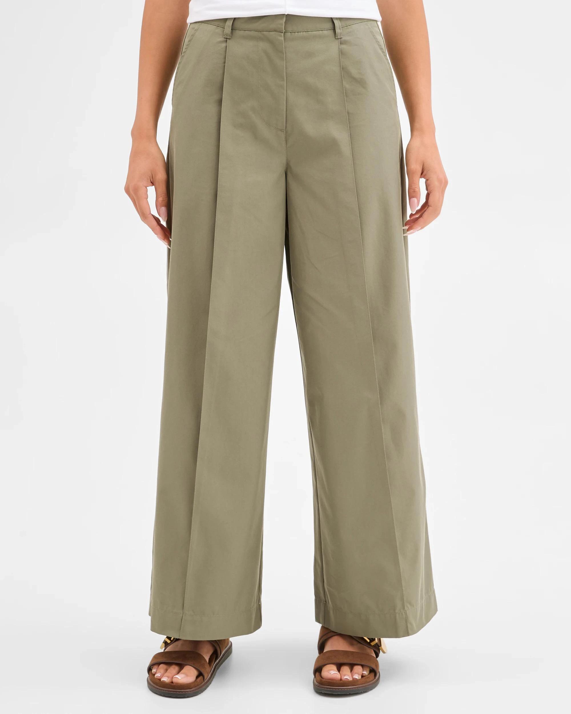 5 Lily Loves Australian Cotton Blend Pleated Wide Leg Pants SMOKEY OLIVE, 5 of 7