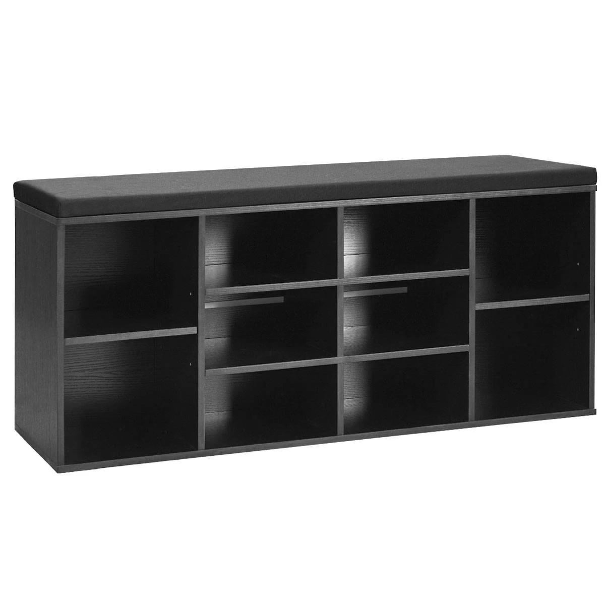 1 Costway Shoe Cabinet Bench Shoe Storage Rack Organizer Shelf Cupboard Box w/Padded Seat - Black, 1 of 5