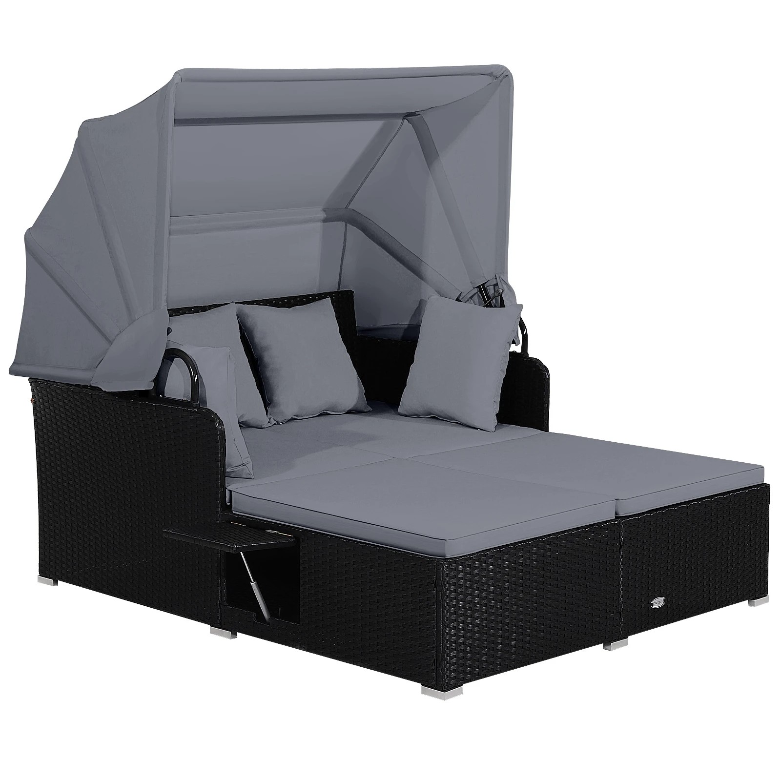 1 Costway 2-Person Outdoor Daybed Wicker Chaise Lounger Patio Sofa Set w/Canopy - Grey, 1 of 1