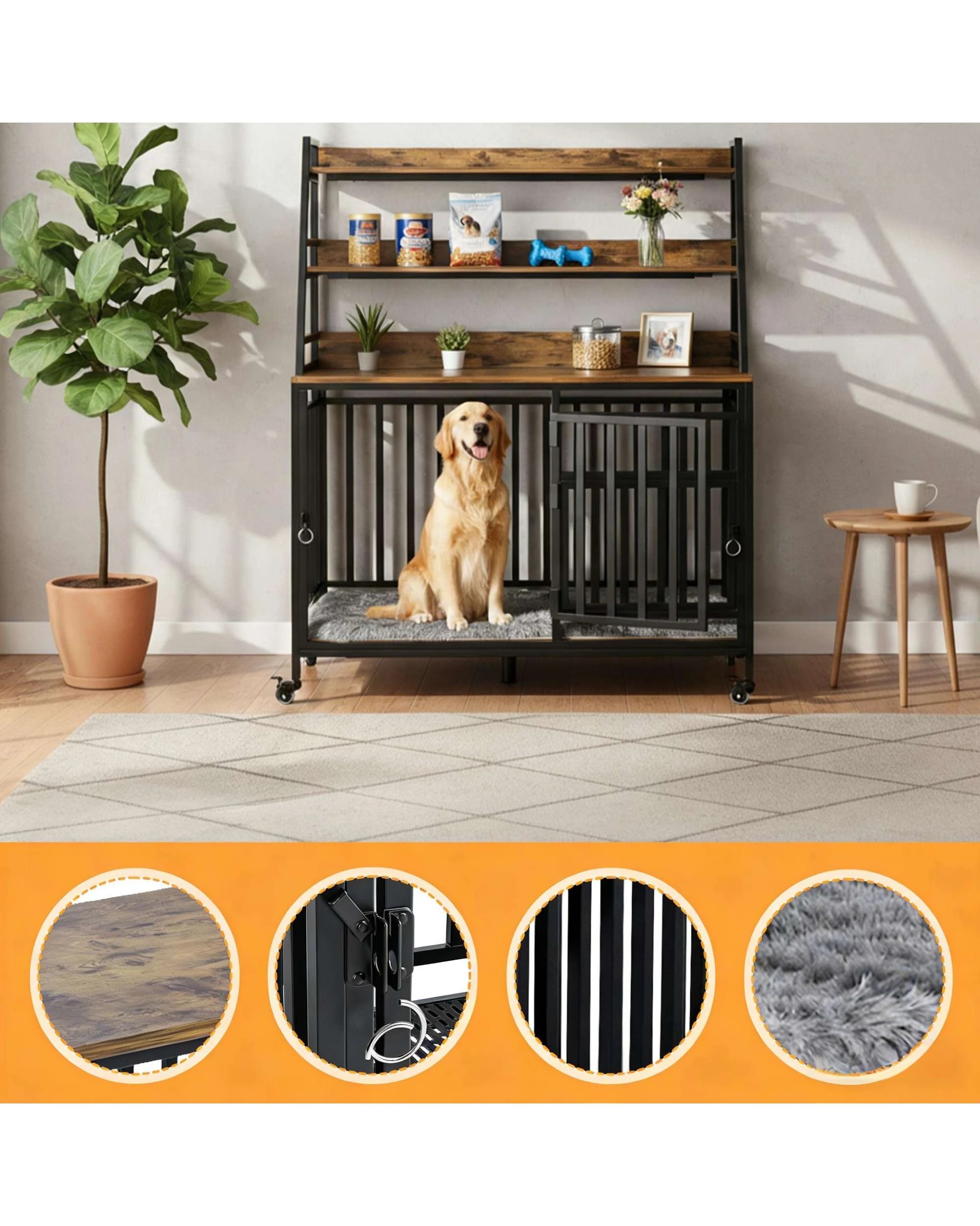 5 Advwin Wooden Wire Dog Kennel Side End Table Steel Puppy Crate, 5 of 8