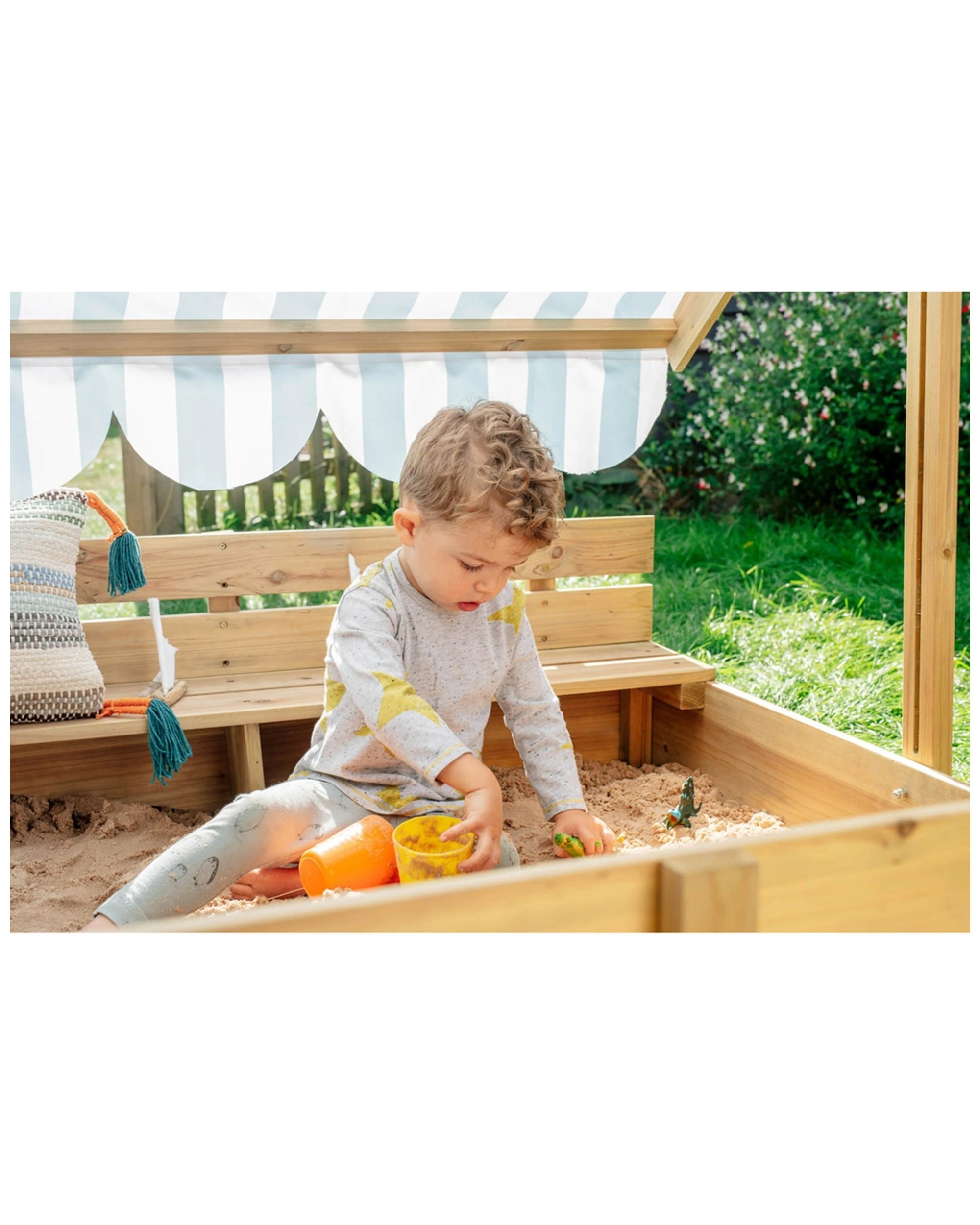 4 Plum Play Au Sandpit With Canopy Wooden Sandbox Playset Large With Benches
 - Multi, 4 of 6