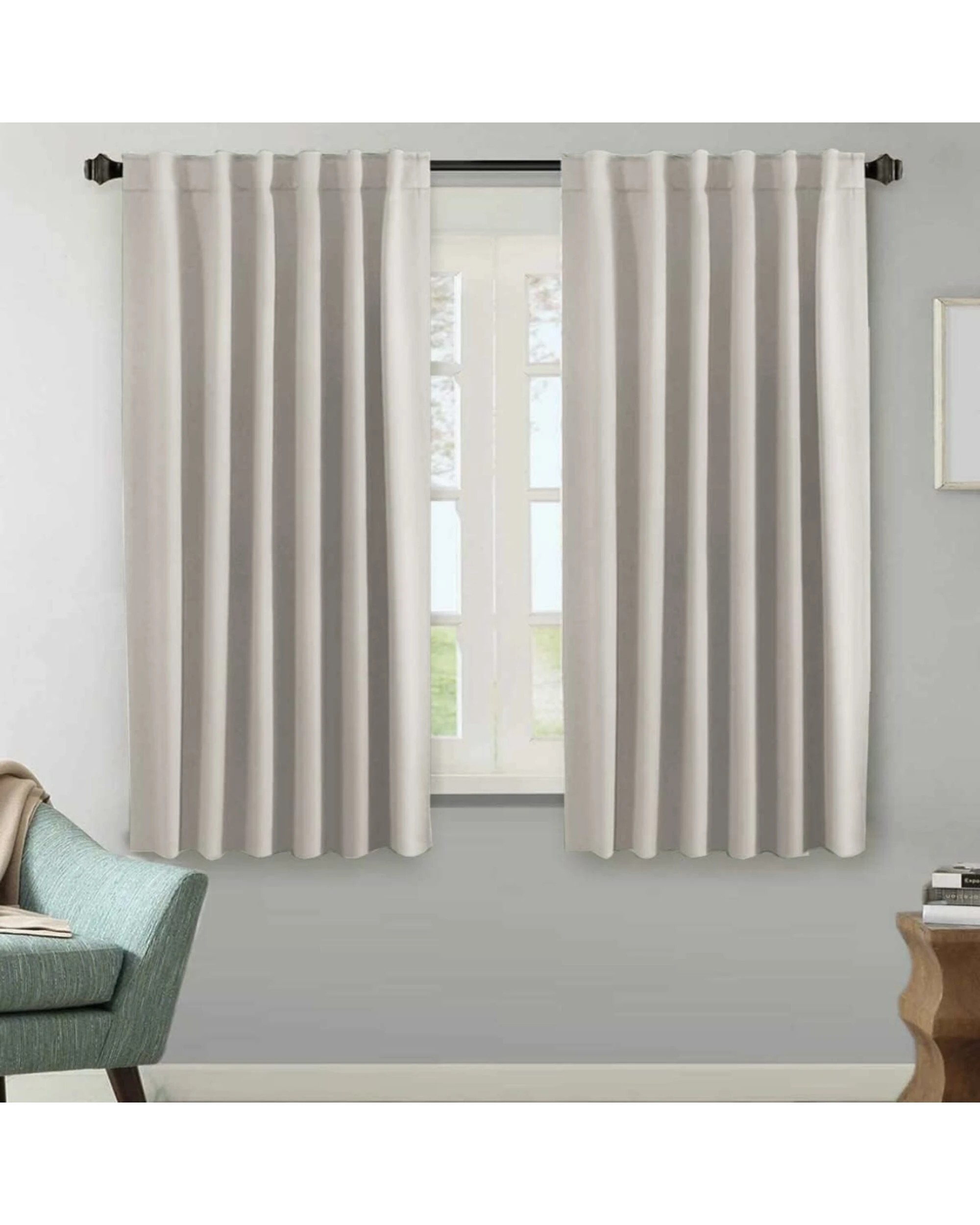 1 Smarcute Blockout Back Tab Solid Curtain - 2X 132x160cm - Silver, 1 of 1