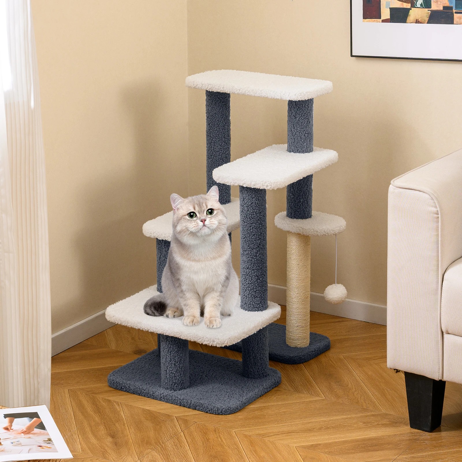 3 Costway Cat Tree Tower Pet Step w/Sisal Scratching Post Pet Climbing Furniture, 3 of 6
