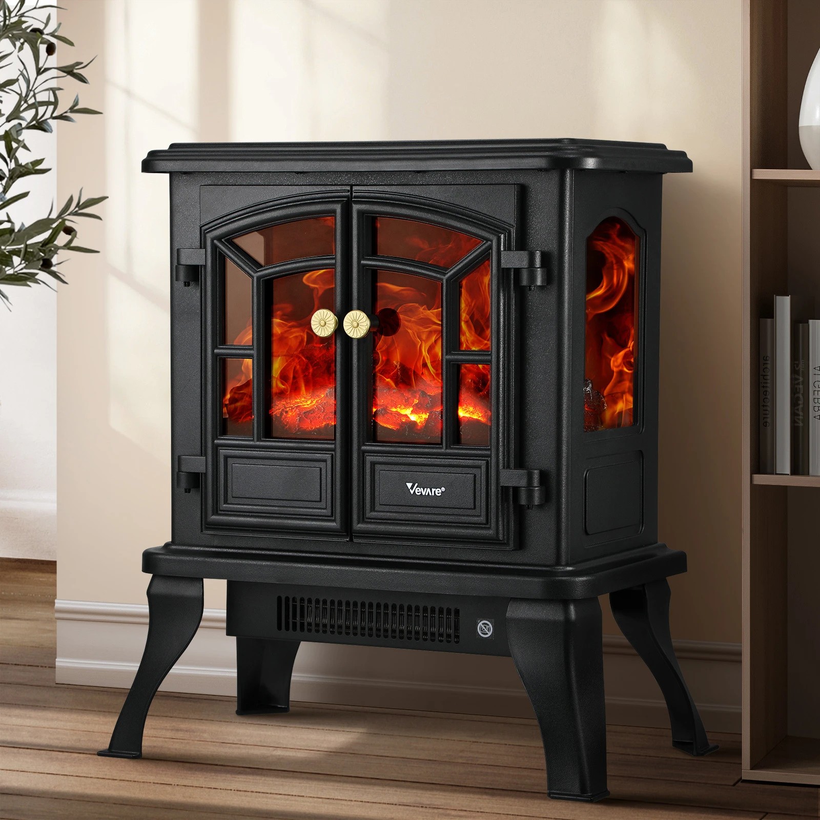 2 Vevare Electric Fireplace Heater Freestanding 3D Flame Effect Indoor 2000W - Black, 2 of 9